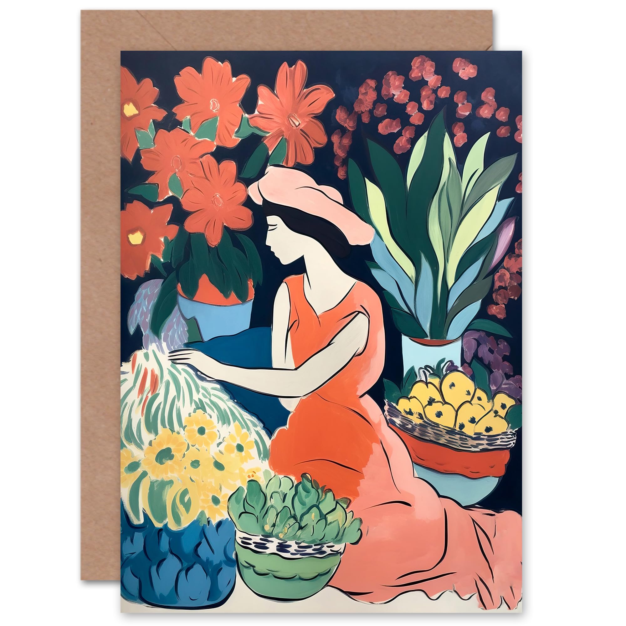 Artery8 Danish Pastel Aesthetic Matisse Style Flowers for Wife Her Mum Sister Daughter Mom Gran Nan Birthday Thank You Mothers Day Blank Art Greeting Card