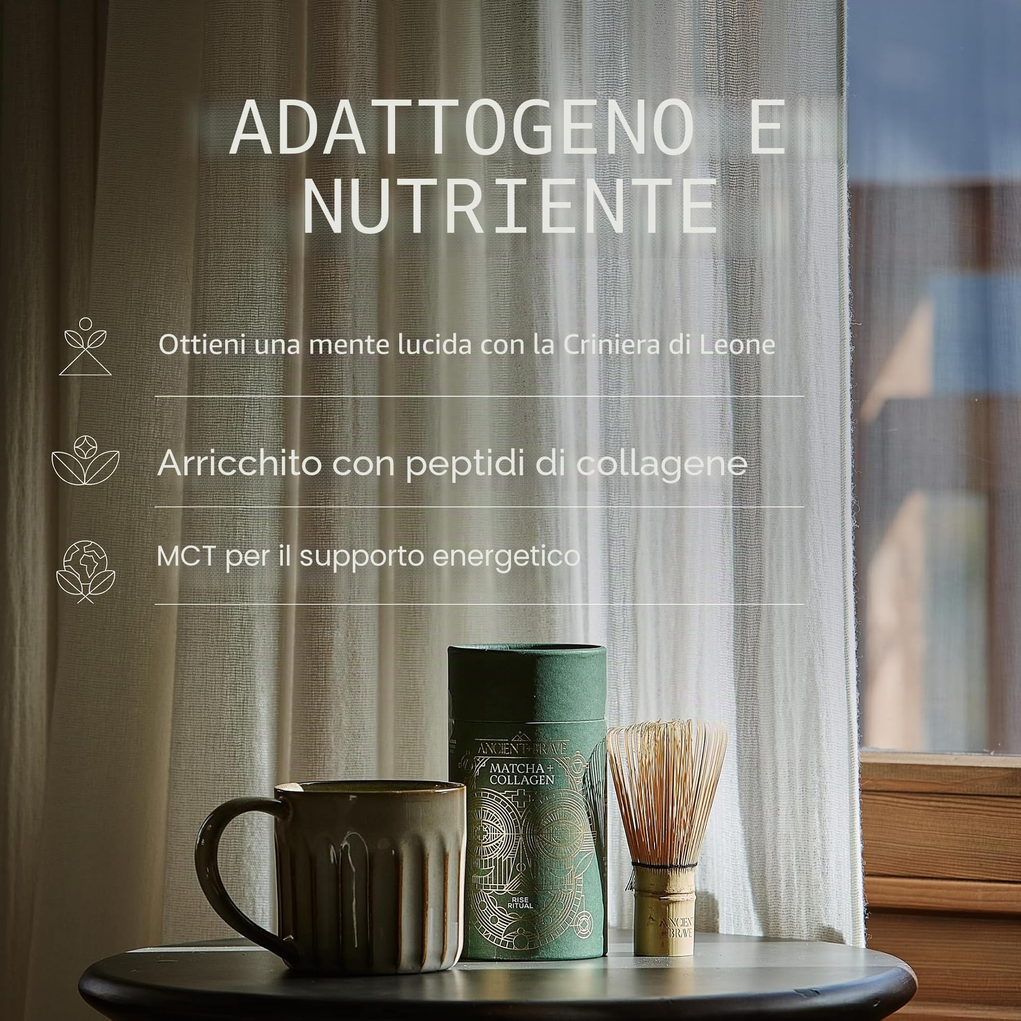 Ancient + Brave | Tubo Matcha + Collagene 150g - Integratore in Polvere di Polvere di Fungo di Leone - Peptidi di Collagene Idrolizzati - Pelle, Capelli e Unghie Radiosi