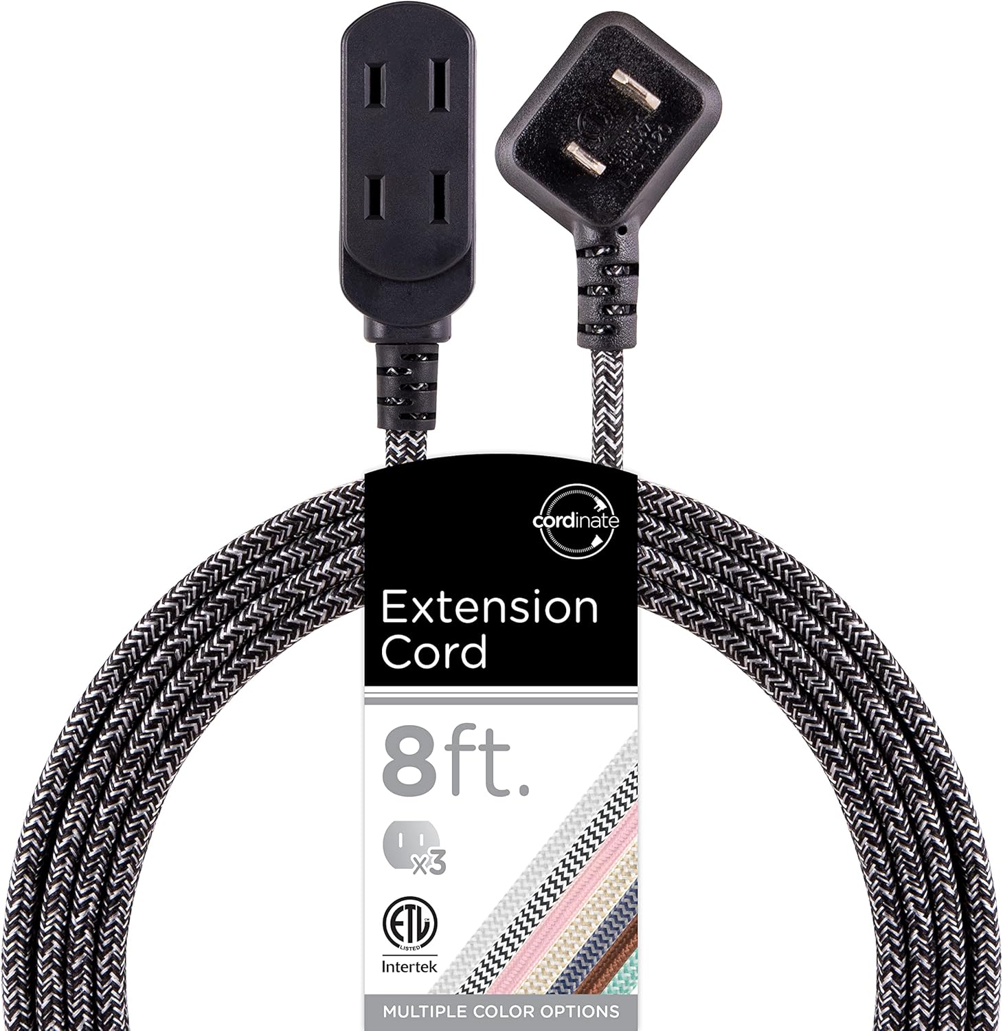 Cordinate Extension Cord, 8 Ft, 3Outlet Flat Plug