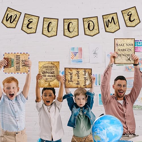 Miniatura 5 de Chinco Decoración de aula de viaje por el mapa, recortes de tablón de anuncios de bienvenida, arte de pared inspirador, carteles temáticos de viaje,