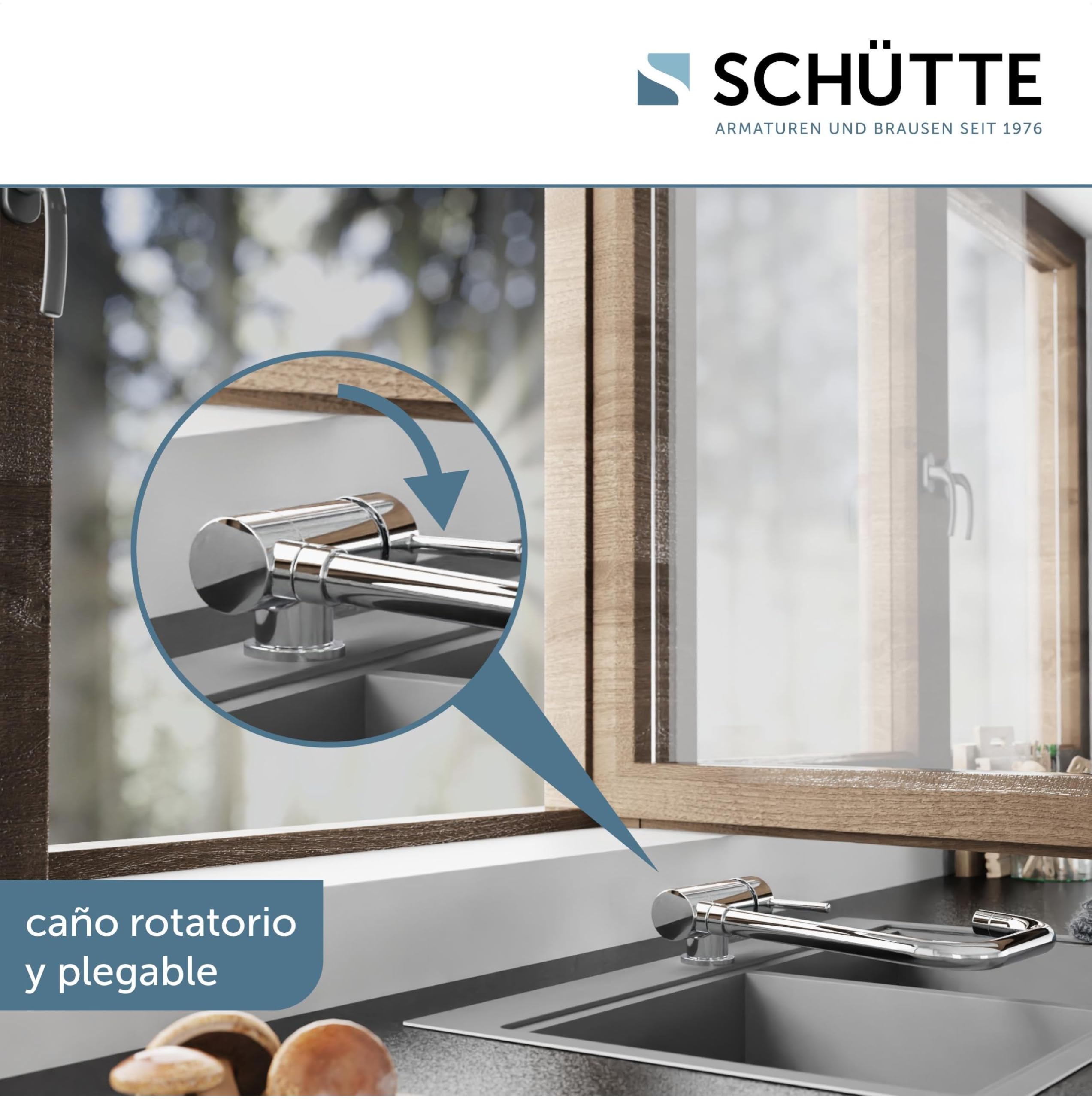 SCHÜTTE 24550 WINDOW Grifo Monomando de Cocina Bajo Ventana, Orientable 360°, Cromado