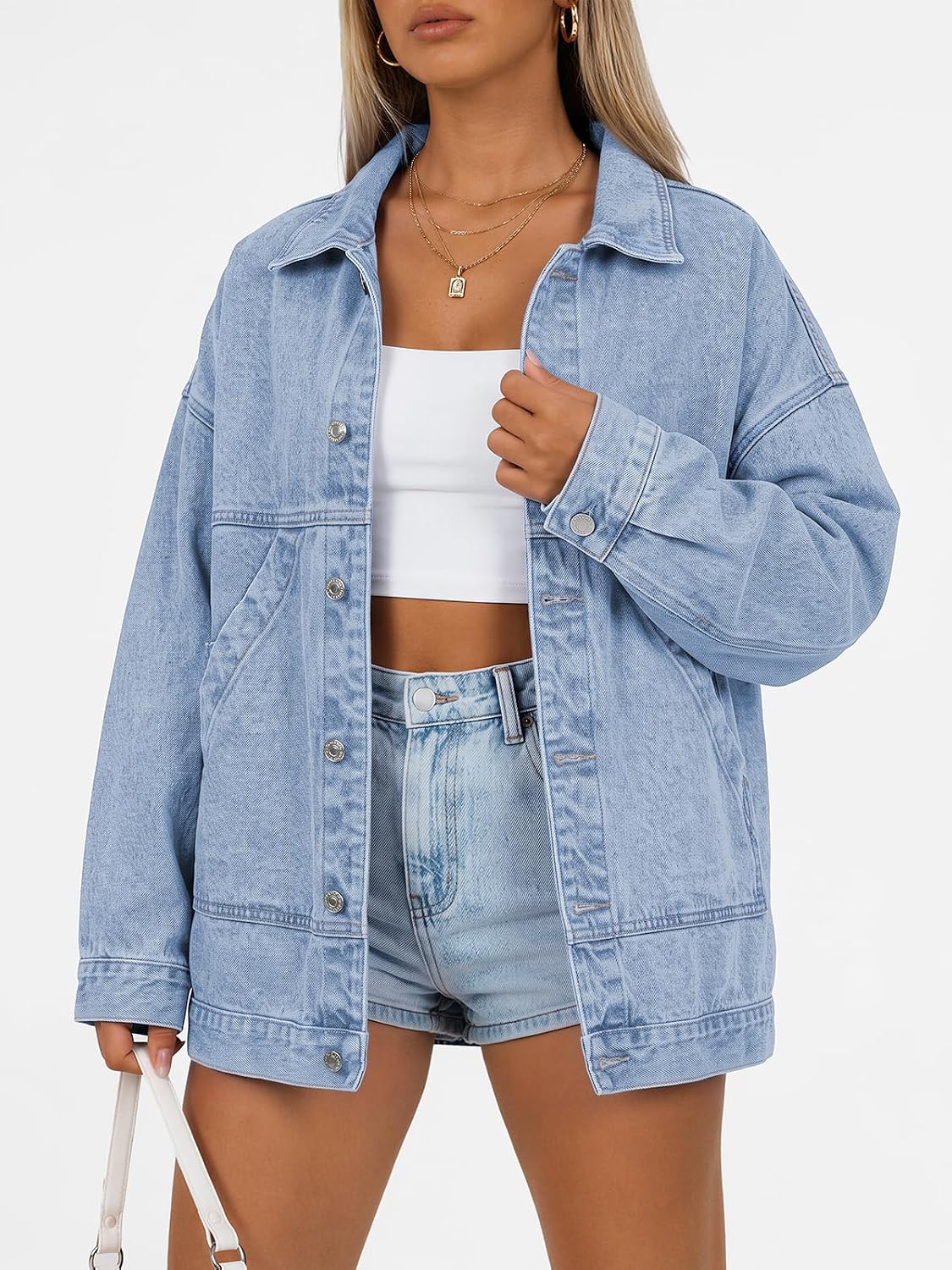 Trendy Queen Womens Oversized Jean Jacket Boyfriend Denim Coat with Pockets
