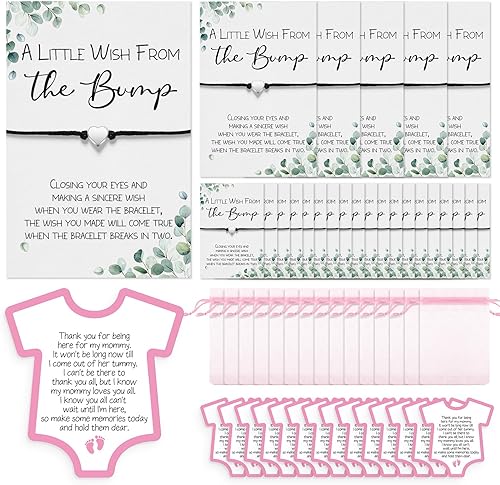 25 juegos de regalos de fiesta de baby shower para invitados, 25 pulseras de baby shower, pulseras de deseos con dije de corazón, 25 tarjetas de