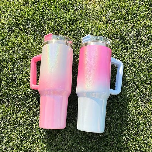 Miniatura 3 de Vaso brillante de 40 onzas con asa y tapa con pajilla. Vaso térmico para café de 40 onzas con asa, tapa y pajita. Mantiene las bebidas frías y