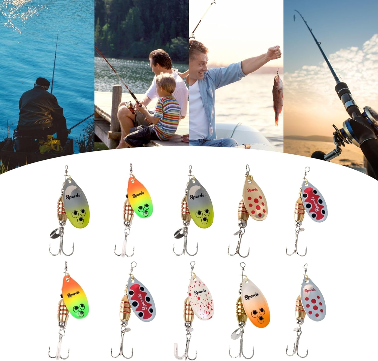 Sparcle 6-Pack Butterfly Spinnerbait Fishing Lures Set 2 – Durable Brass Body with Stainless Steel Hooks – for Trout, Bass & Panfish