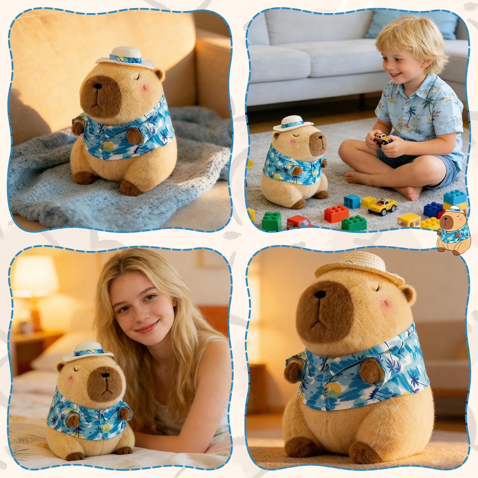 25 CM Capibara Peluche Grande Capibara Gadget Morbido Capybara Pupazzi Cartoni Animati Kawaii con Cappello Festivo e Papillon Cuscino e Decorazione Regalo per Bambini Adulti (Blu)