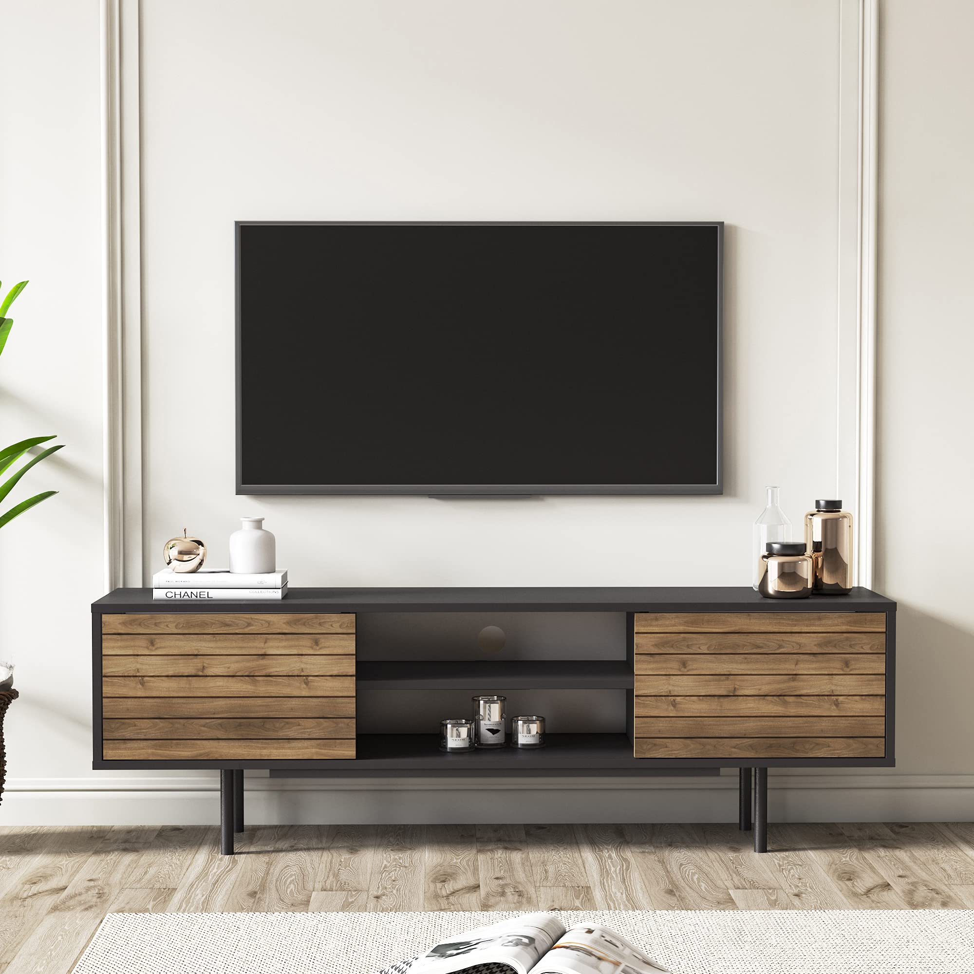 Minimadecor Colosseo TV Stand/Entertainment Center for up to 70" TVs (Walnut & Black)