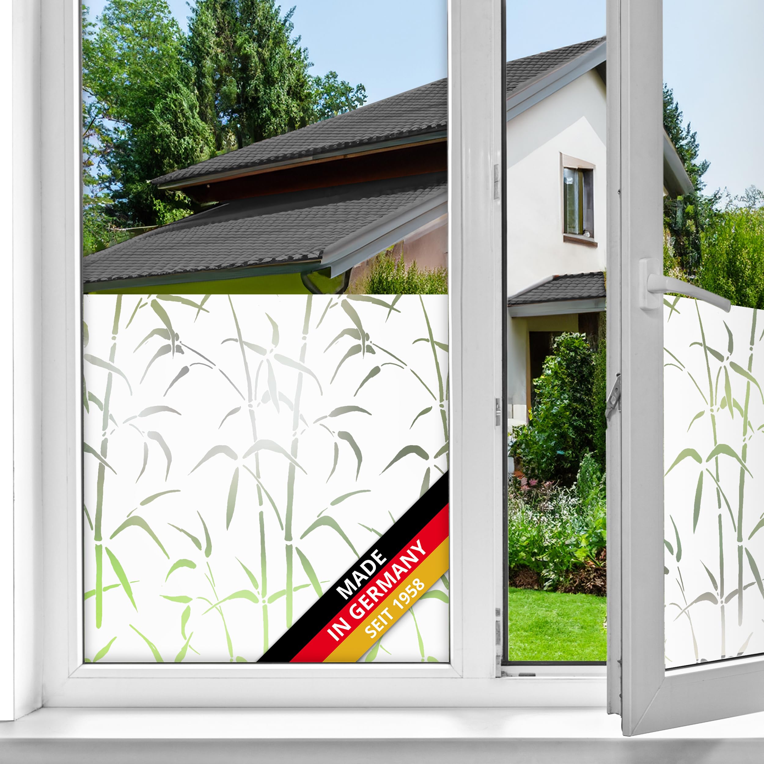 d-c-fix Fensterfolie Bamboo Bambus statisch selbsthaftend – 67,5 cm x 1,5 m – blickdichte Sichtschutzfolie mit UV-Schutz