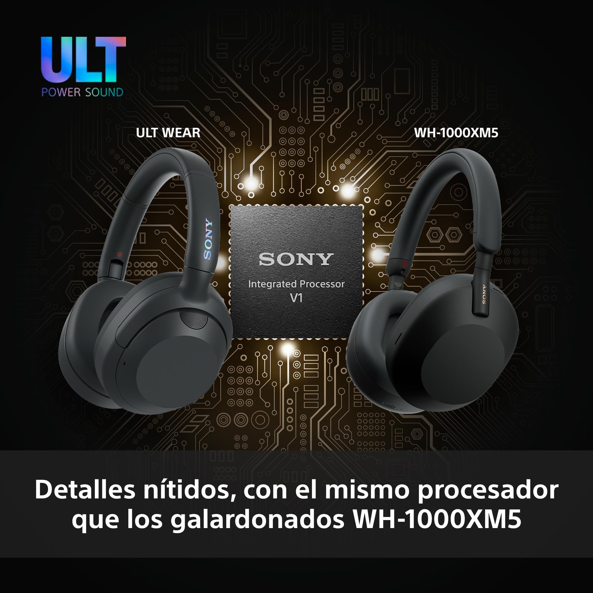 Sony ULT Wear Auriculares inalámbricos con Noise Cancelling, ULT Power Sound, Ultimate Deep Bass, Mismo procesador Que los WH-1000XM5, Llamadas nítidas, 30 Horas de batería, iOS y Android, Negro