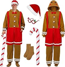 SOMSOC Men Gingerbread Onesie Pajamas Adult Flannel One-Piece Jumpsuit Christmas Hooded Sleepwear Homewear with Pockets