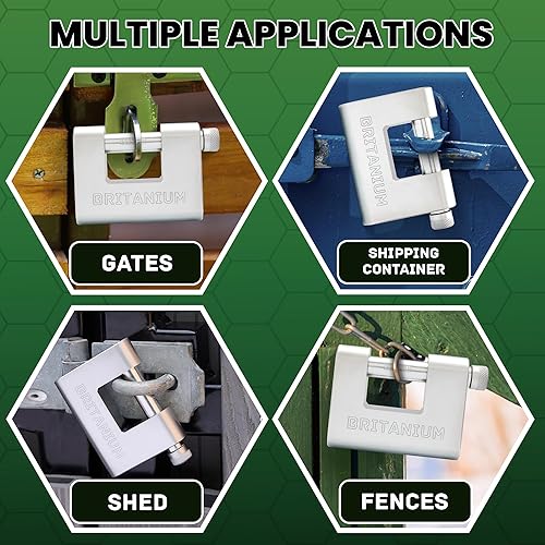 Miniatura 3 de Britanium BRB80 - Cerradura de contenedor resistente con 5 llaves, grillete resistente a los cortes de 0.512 in, cuerpo cromado resistente a la