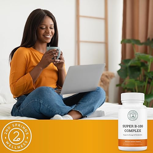 Miniatura 6 de Complejo Super B-100 - Complejo vitamínico B de alta potencia con B-6, B-12, folato, niacina, biotina, colina, inositol y PABA para energía,