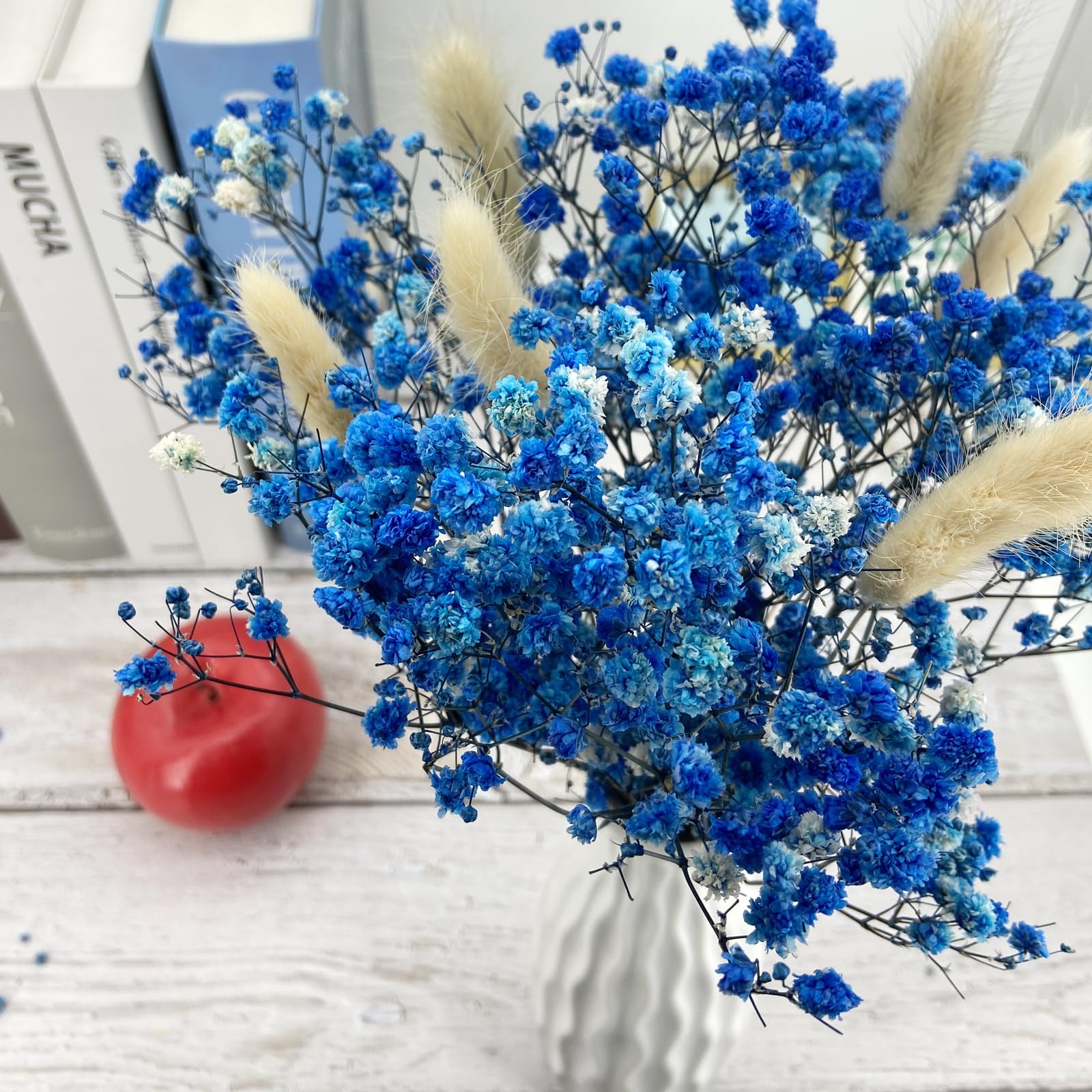 L'BREVOGA Bouquet de fleurs séchées, rose, souffle de bébé, gypsophile, eucalyptus, arrangement de fleurs naturelles pour décoration d'intérieur, mariage, fête, bureau (gypsophile bleue)