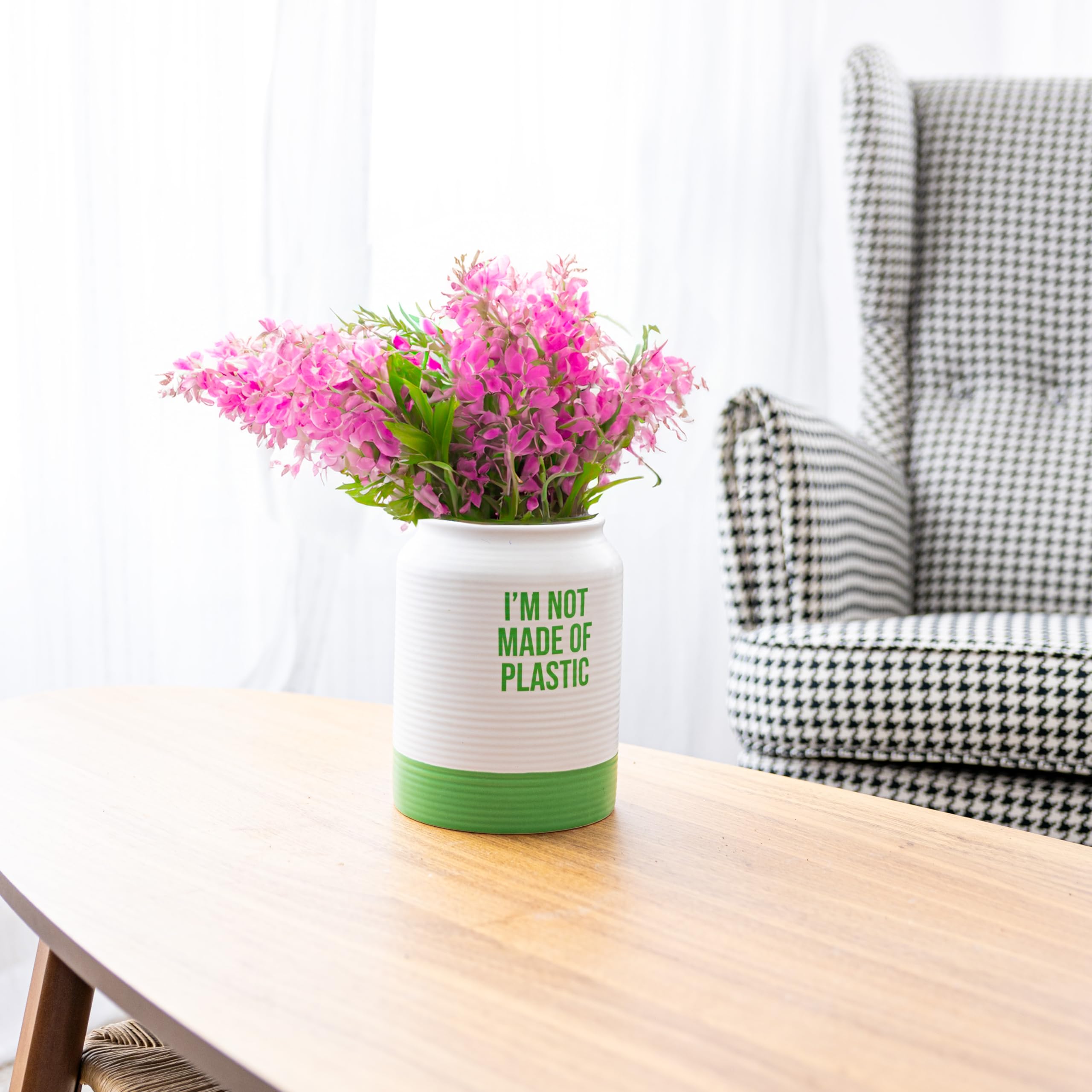 Fisura Modern Decorative Plastic Vase White and Green Ceramic Vase Original White-Green Vase 14.9cm x 14.5cm - Image 2