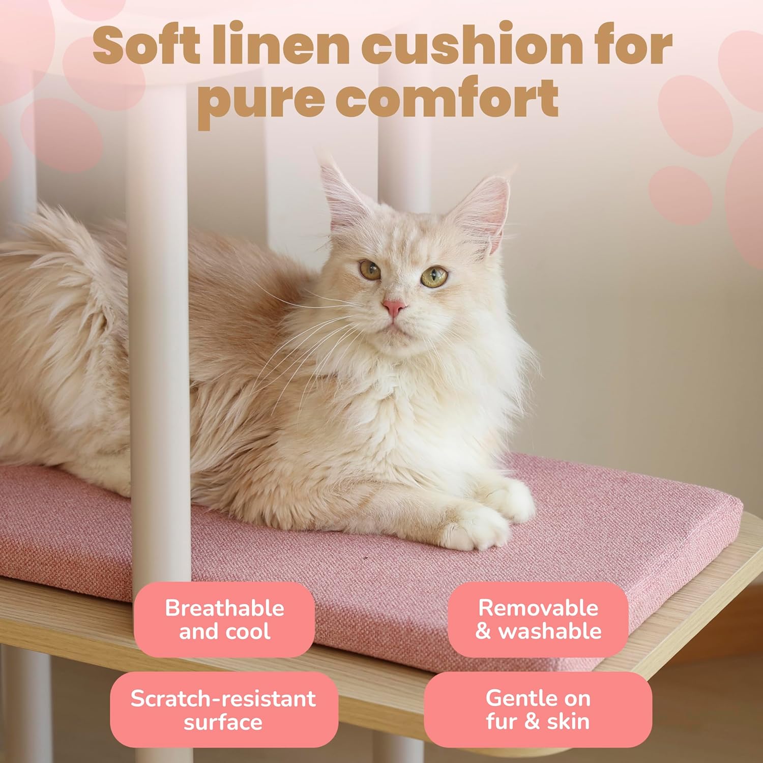 Modern Large Cat Tree, 62" Tall with XL 25.6" Platforms, 60 lbs Heavy Build — Redefining Cat Furniture with Stability, Space & Style for Big Cats (Pink)