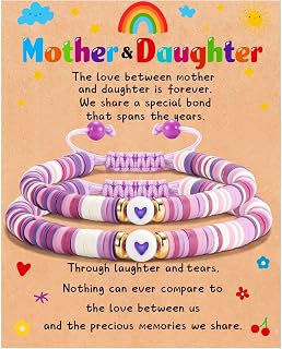 GLITTO Mom Daughter Gifts, 2ps Matching Beaded Heart Bracelets Jewelry for Mother Daughter/Mommy and Me/Mama Mini