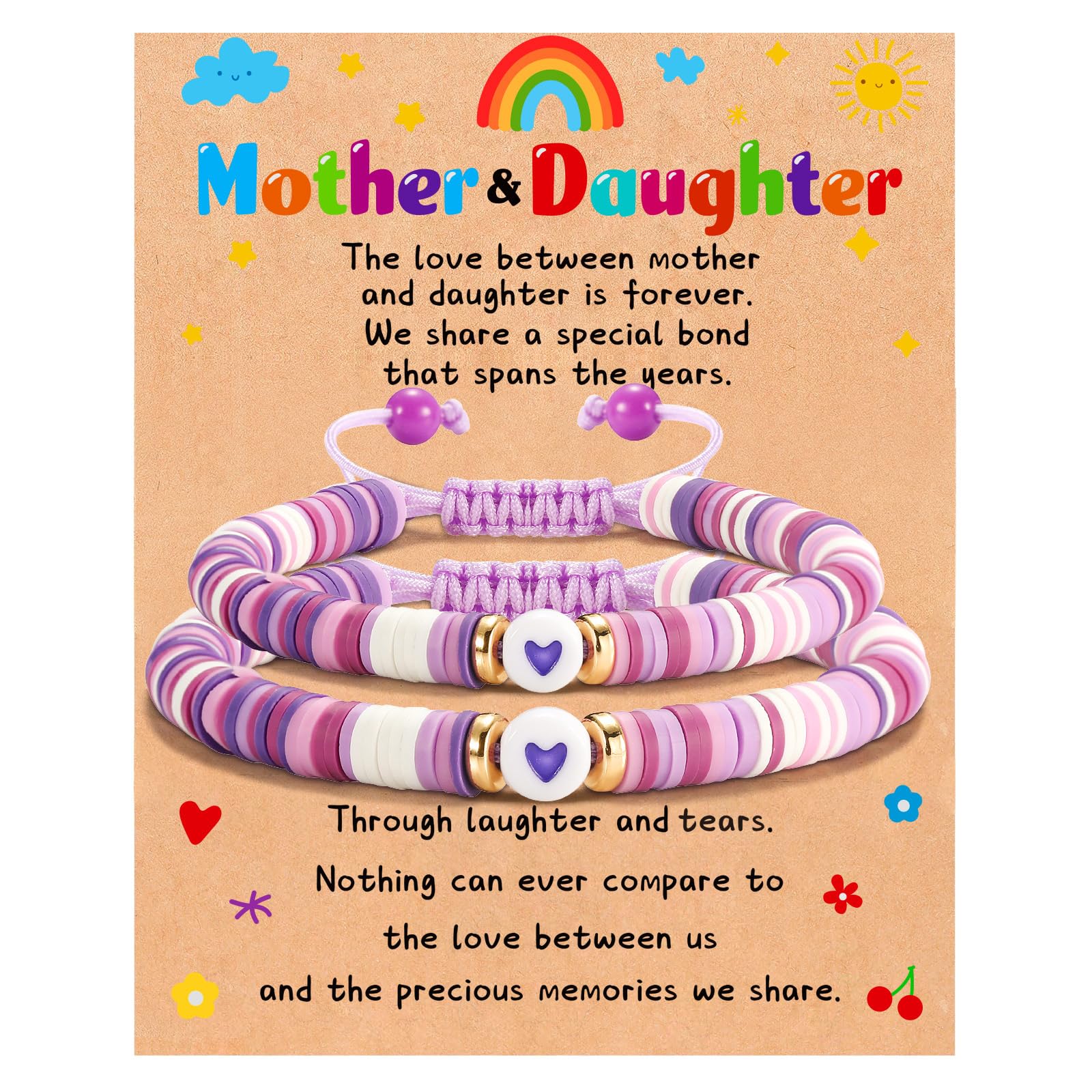 GLITTO Mom Daughter Gifts, 2ps Matching Beaded Heart Bracelets Jewelry for Mother Daughter/Mommy and Me/Mama Mini
