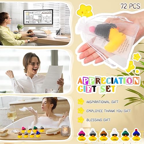 Miniatura 7 de Liliful Mini patos de goma inspiradores con gafas, letrero de agradecimiento con texto en inglés You are Awesome , regalo de agradecimiento, para