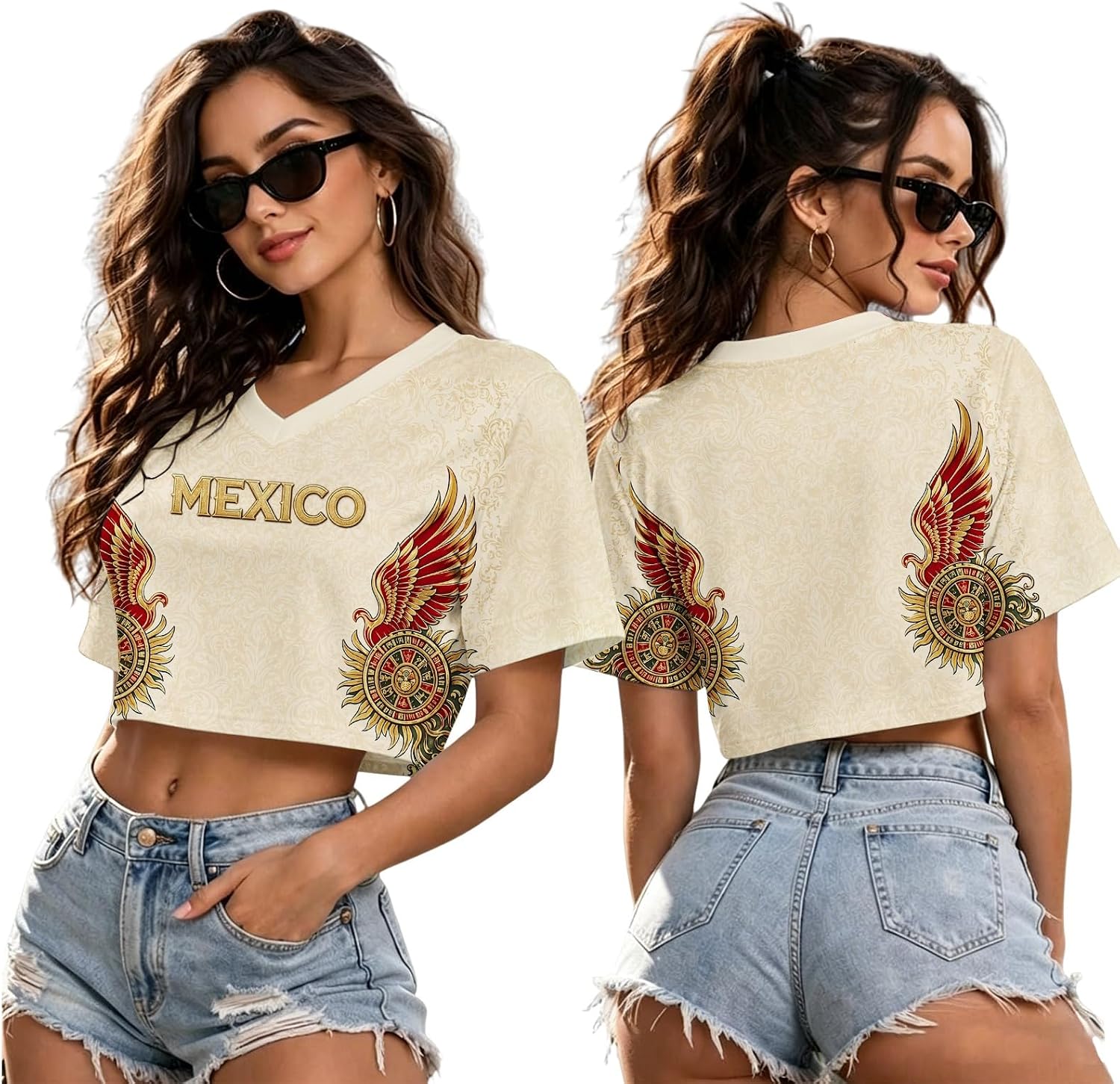 Mexico Jersey Soccer Shirts Women Short Sleeve Y2k Crop Tops Mexico Jersey Breathable Trendy Football Graphic Tees