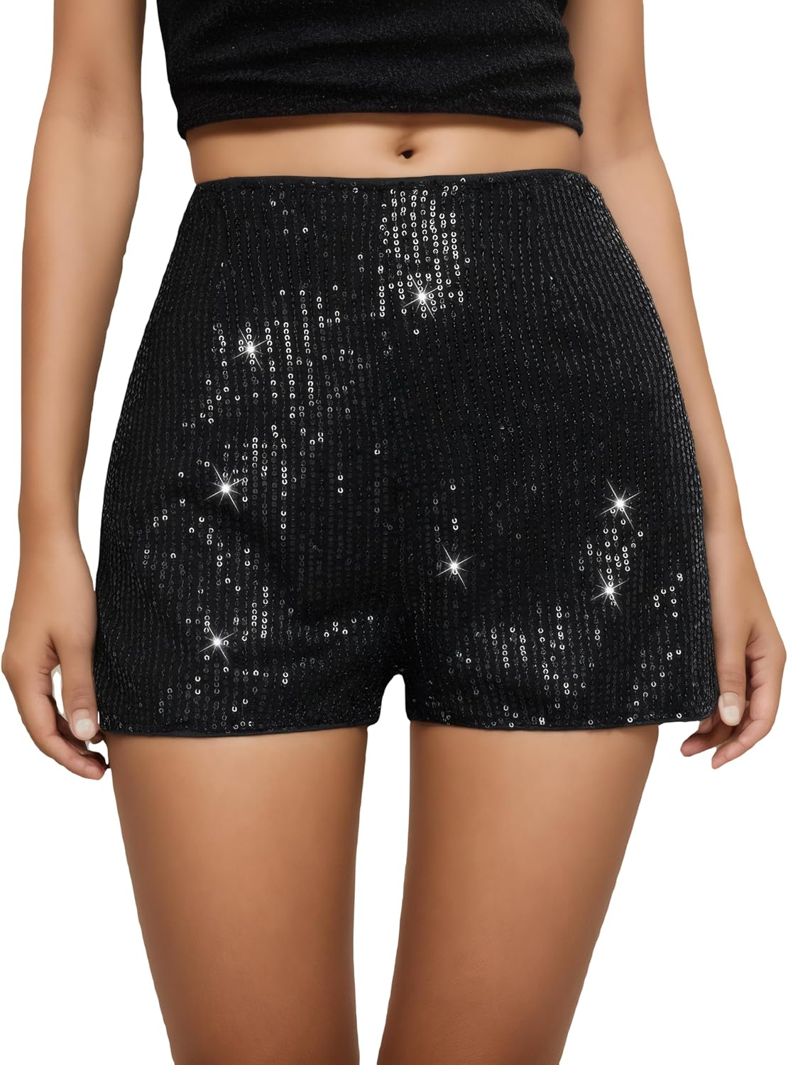 Girls Black Sequin Shorts Kids Sparkle Elastic High Waist Short 5-14 Years