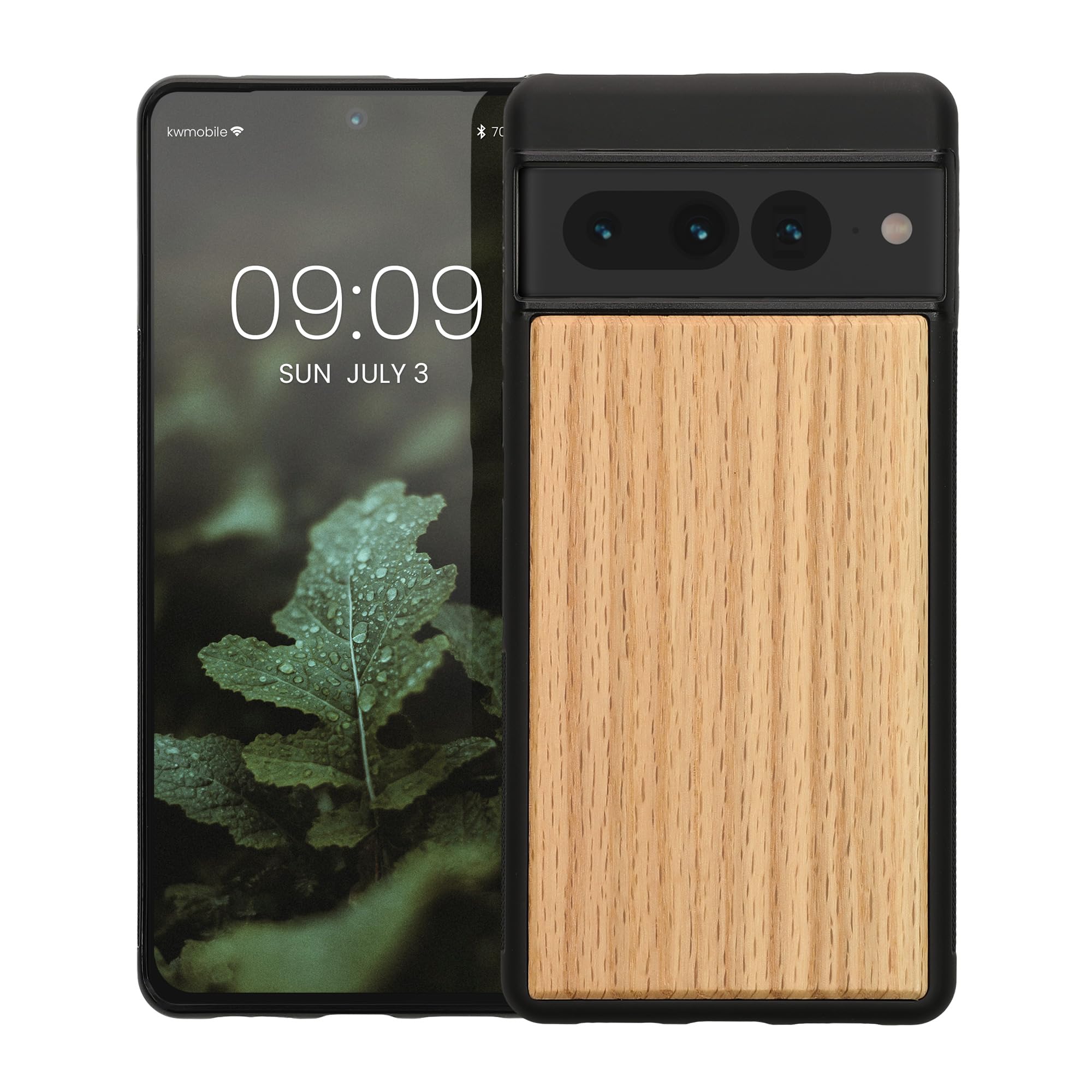 kwmobile Real Wood Case Compatible with Google Pixel 7 Pro Case - Hard Wooden Cover w/TPU Bumper - Light Brown/Brown oak - Image 4