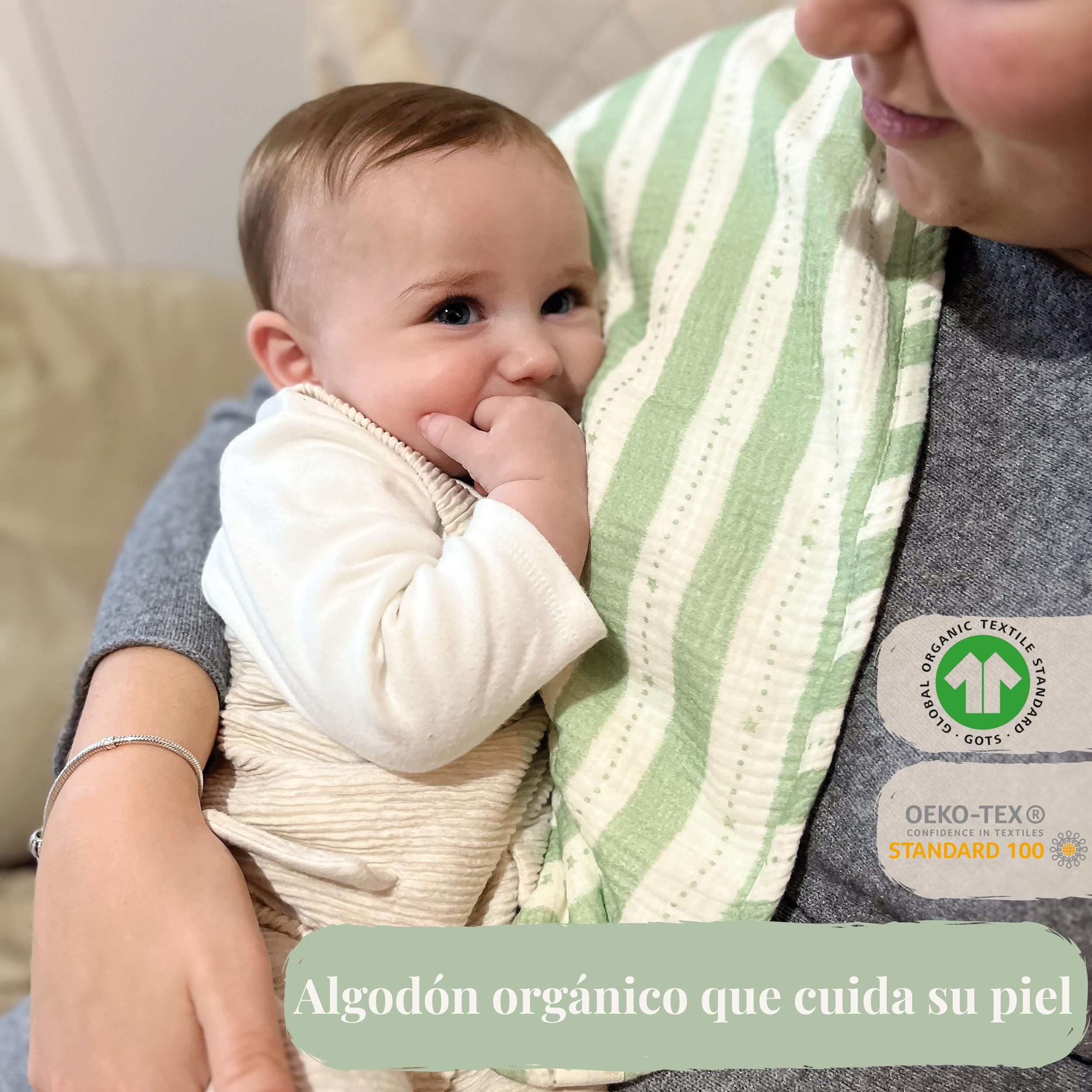 Pack de 3 Muselinas Bebé Algodón 100% Orgánico Gots 60x30cm- Gasas de Muselina Suaves y Rizo Absorbente- Salvababas Bebés Multiusos- Regalos para Recién Nacidos Niño y Niña (Verde Salvia)