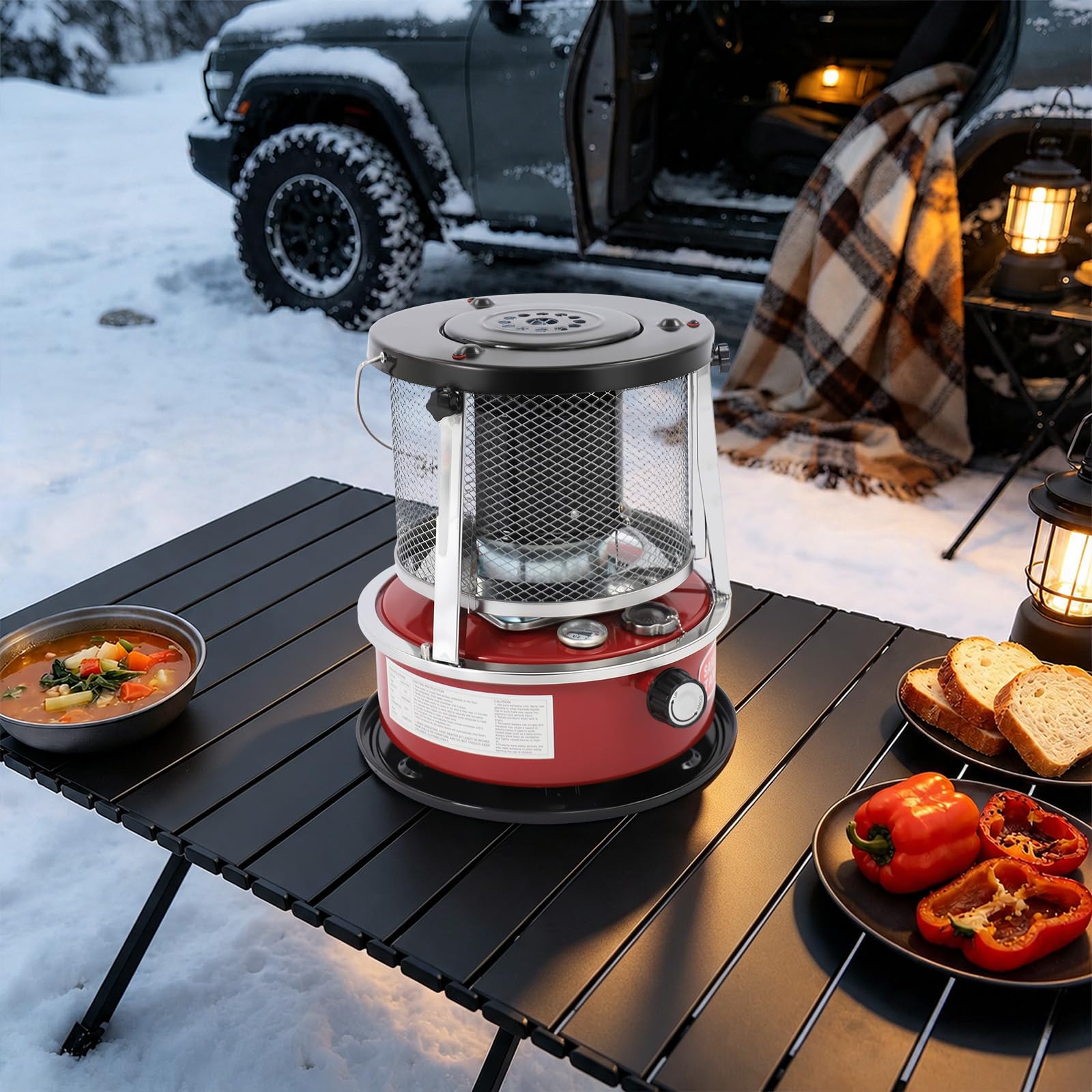 Petroleumheizer 8000 BTU,Tragbarer Heizstrahler für Draußen Camping, Garage | Angeln & Garten – Bis zu 18h Heizdauer, Höhenverstellbar, Ohne Strom - 5,2L Tank, Rot