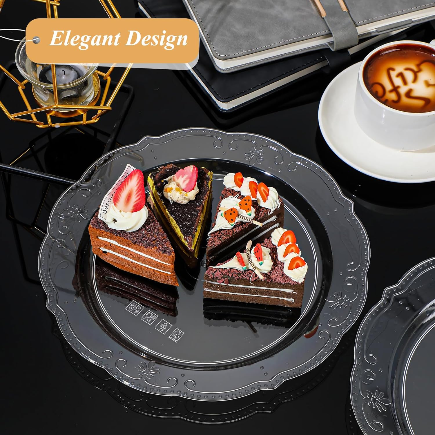 100 Pieces Plastic Plates 9.5 Inch Washable Reusable Disposable Heavy Duty Hard Fancy Dessert Plates for Weddings Dinner Parties and Events(Classic Style, Clear)