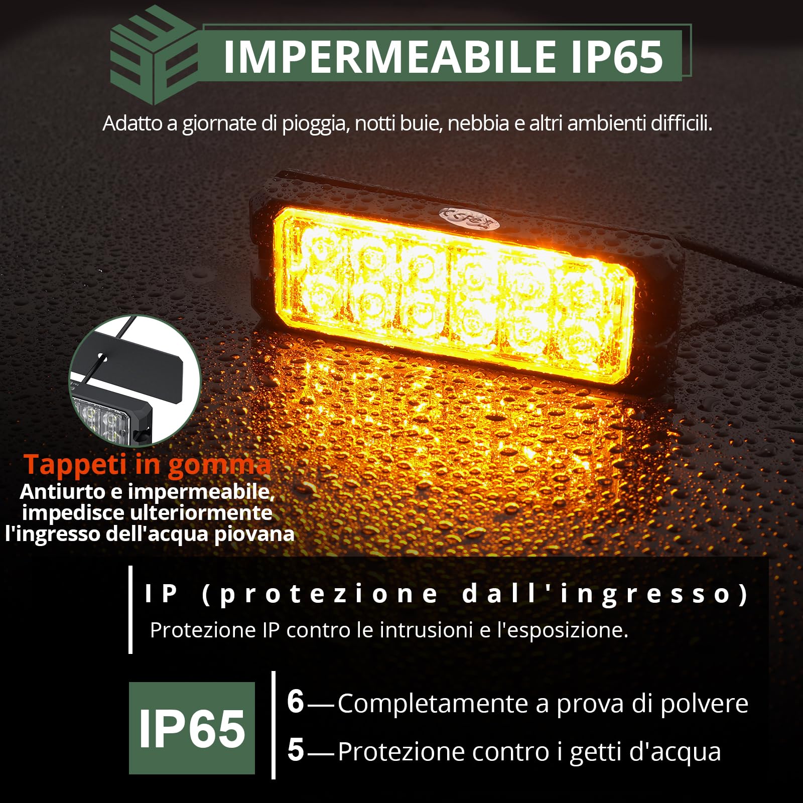 EYPINS 8 x 12 LED Luci di Avvertimento di Emergenza 12V/24V,14 Modalità Lampeggiante,Impermeabile IP65,Luce Lampeggiante per Trattore Auto Camion