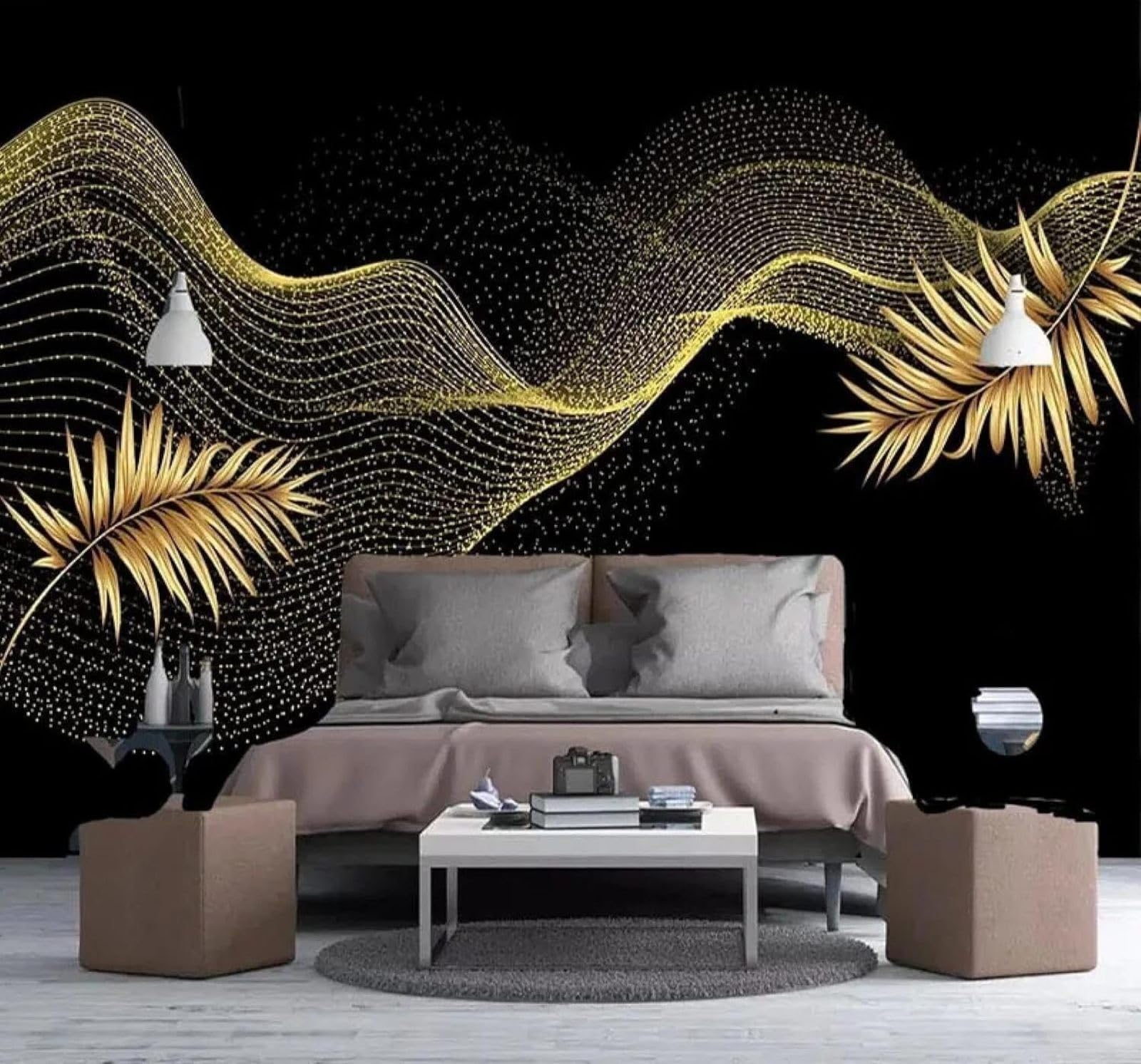 XLMING Creative Light Luxury Gold Leaves Lines Art 3D Wallpaper Luxury Home Dining Decor Paste Sofa Living Room The Wall for Bedroom Mural-400cm×280cm