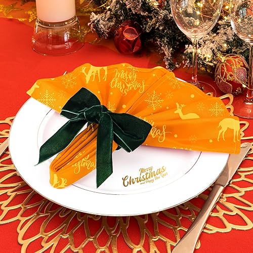 Miniatura 5 de Servilleteros de Navidad, servilleteros de lazo verde, hebilla de terciopelo elegante para vacaciones, fiesta de cumpleaños, aniversario, cena,