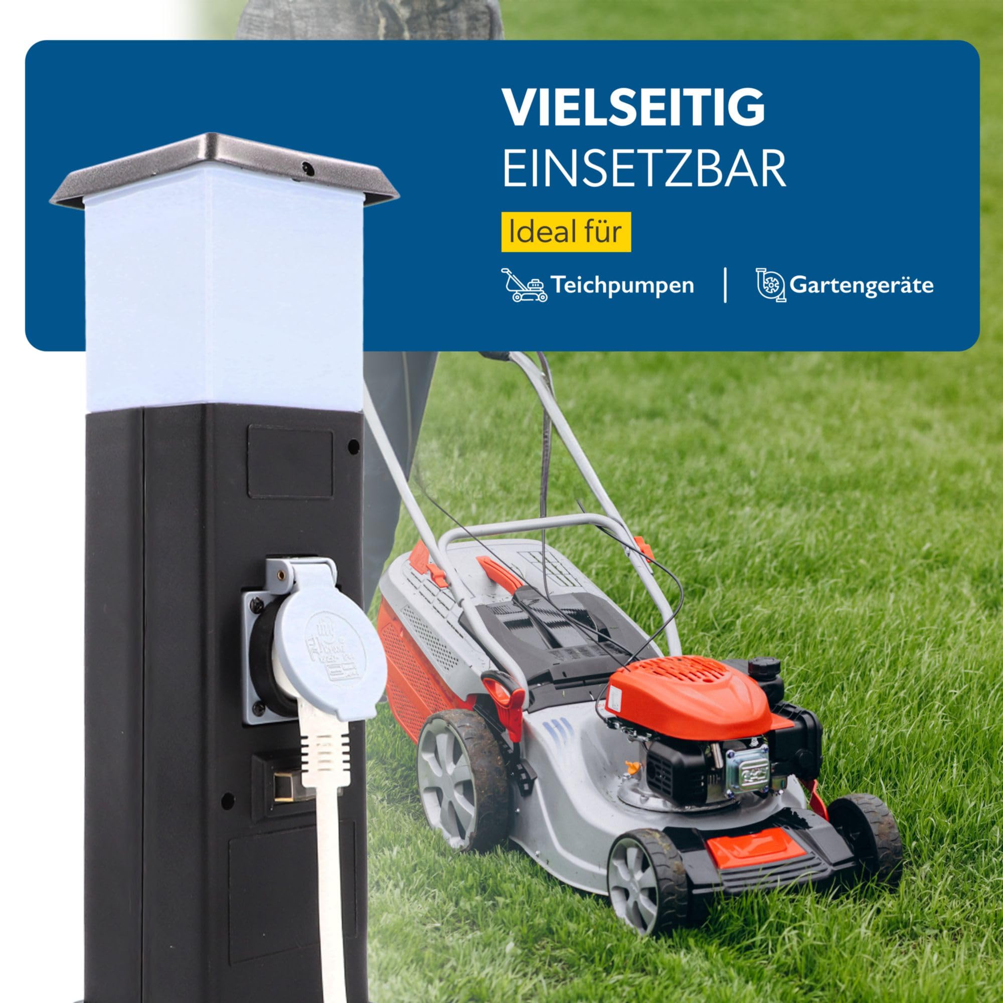 UNITEC Rozdzielacz gniazdka elektrycznego do użytku na zewnątrz, 2 gniazda, IP44, dodatkowe oświetlenie, kolumna z tworzywa sztucznego