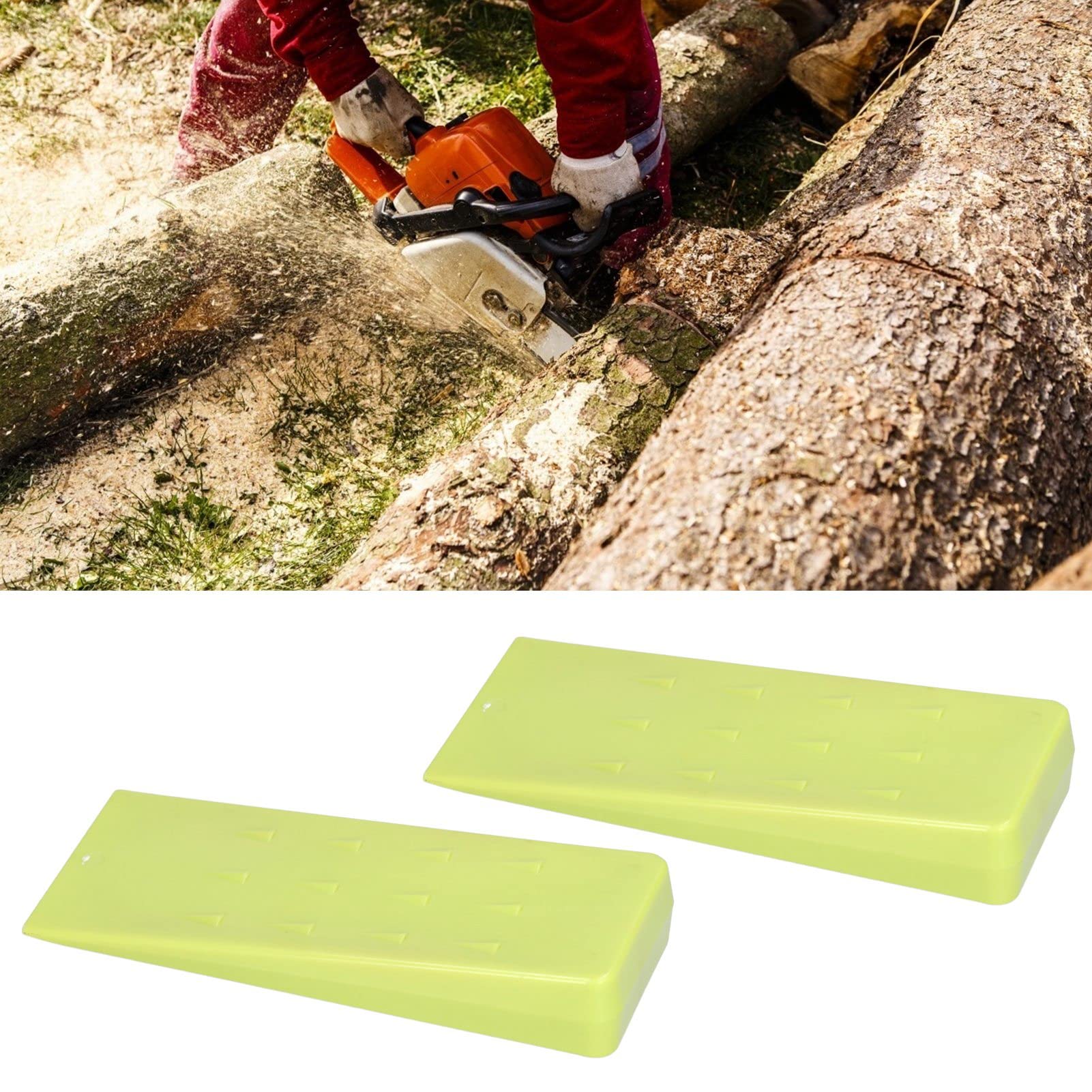 2 Pcs 8 inch Chainsaw Wedges | High - Friction Log Splitting Wedges for Secure Tree Felling | Plastic Felling Wedges for Chainsaws/Log Splitters | Green Color, 600g