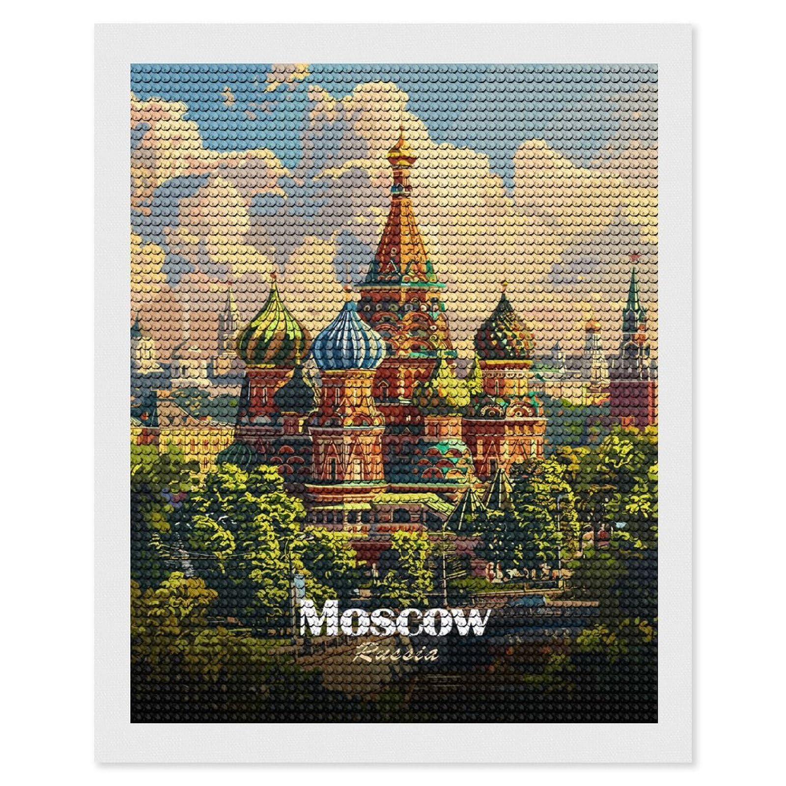 Junmoney Moscow Russia Cityscape Art Illustration Diamond Painting Kit 16"x20", Easy Handmade Project, Easy to Enjoy, Aesthetic Room Decor, Christmas Gift