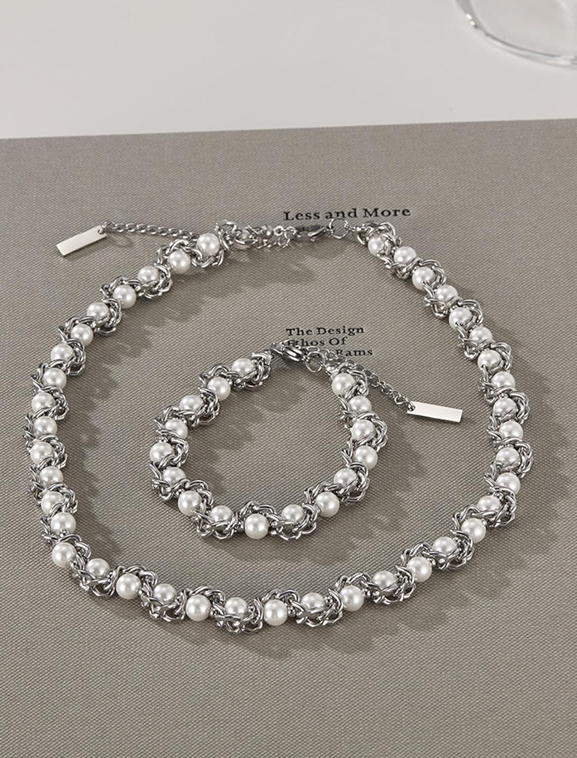 Pearl Chain Necklace for Women, Valentine's Day Mother's Day Jewelry Gifts for Her, White Silver Gold Plated Stainless Steel Link Faux Beads, Bridal Wedding Anniversary Birthday Christmas - Image 8