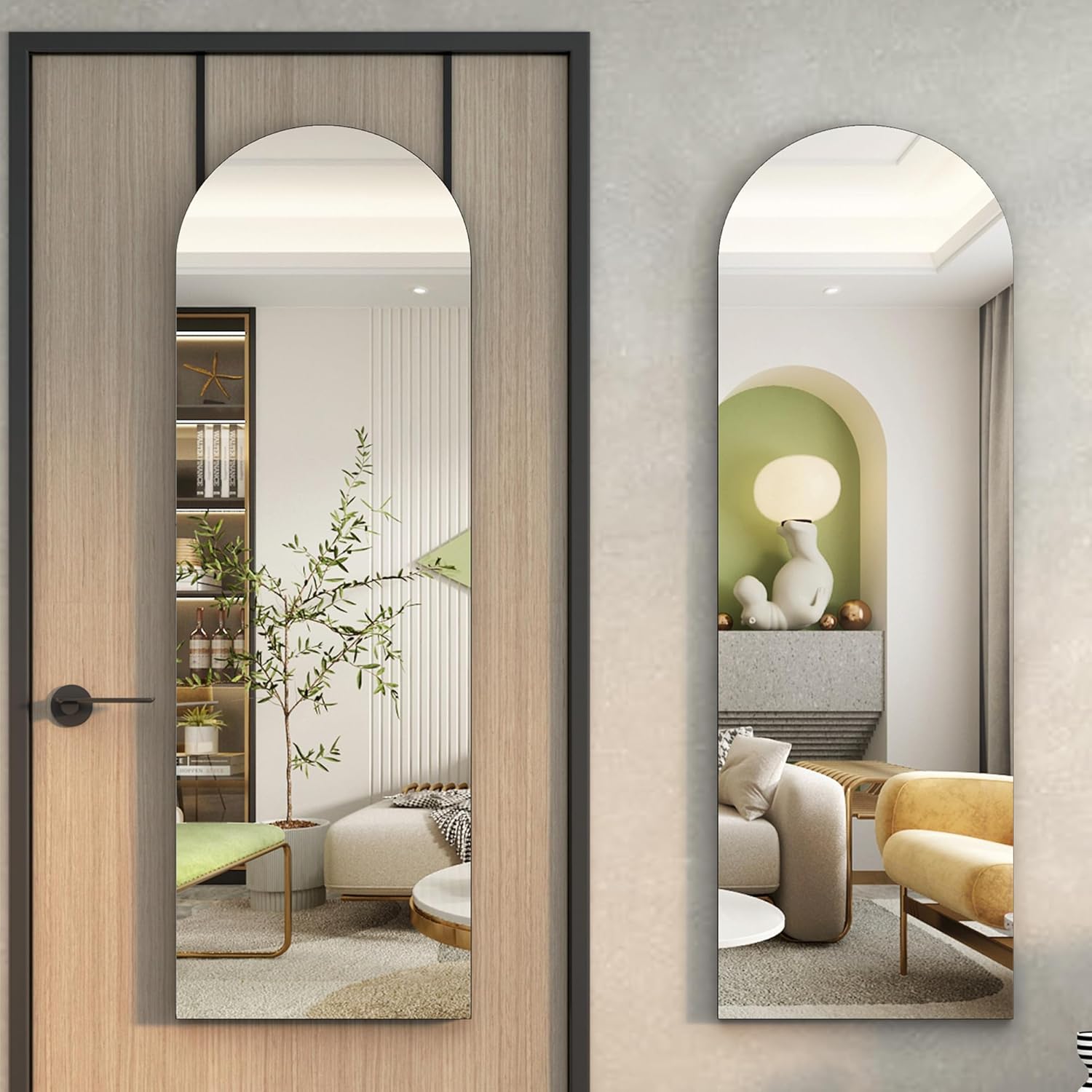 Kasibie Arched Full Length Mirror, 47"x14.5" Wall Mounted Mirror, Over The Door Hanging Mirror, Leaning Against Wall Mirror, Sleek Arched Mirror for Bedroom Living Room (Black) : Home & Kitchen