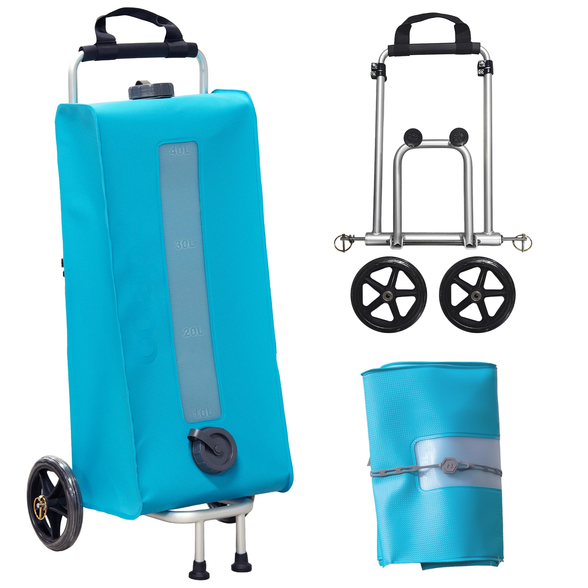 Colapz Aquamate Fresh Water Carrier with Trolley 40L - Space Saving Water Container for Caravans and Motorhomes BPA Free - Compatible with Flexipipes