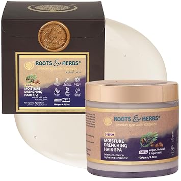 Jojoba Hair Conditioning Treatment - Jojoba Hair Mask for Dry Hair, Straight, Wavy, Curly, Braided Hair, Beard - Hydrating Hair Moisturizer with Ayurvedic Herbs - Roots & Herbs, 3.52oz