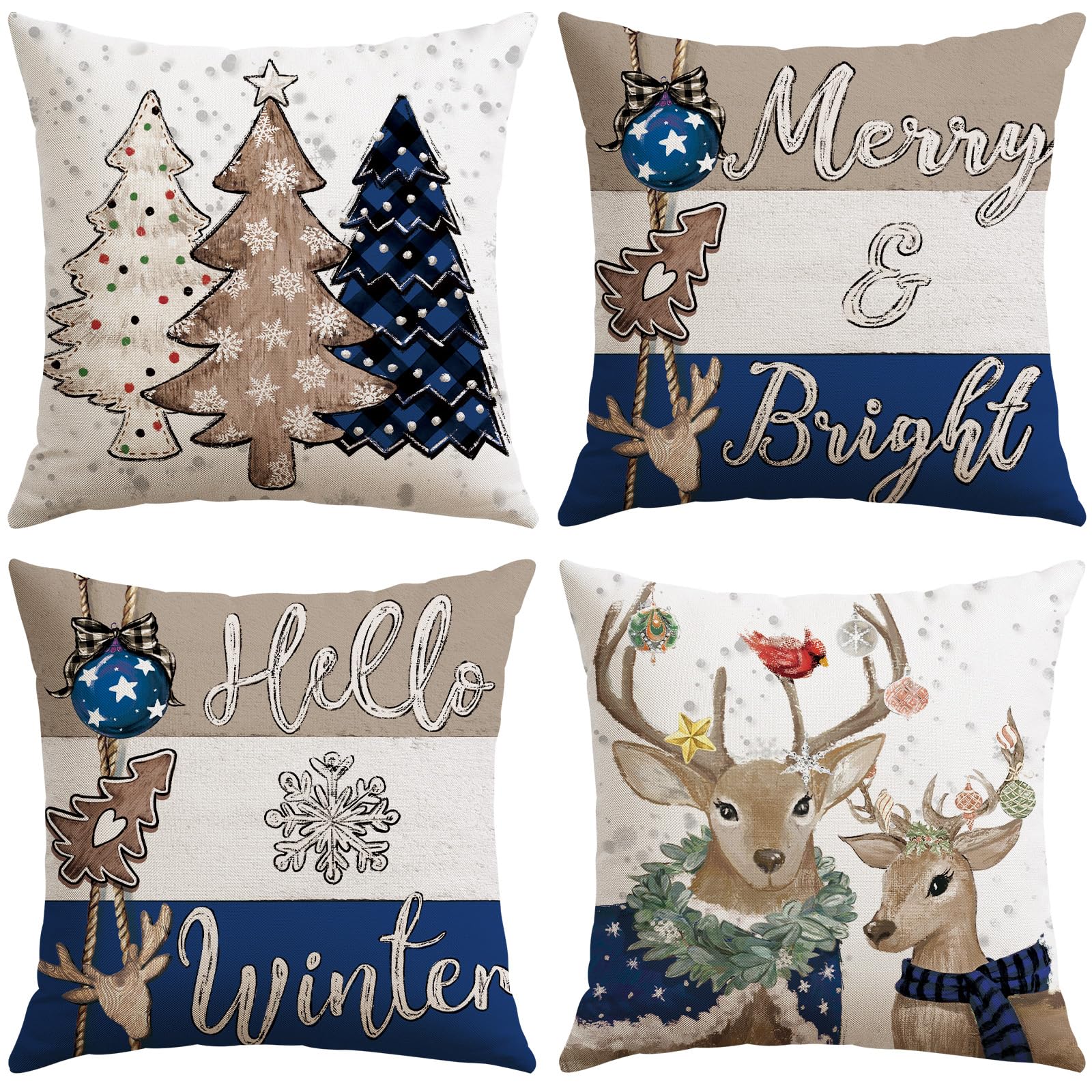 Housse de coussin de Noël 50x50 cm OTOSTAR lot de 4 pour canapé