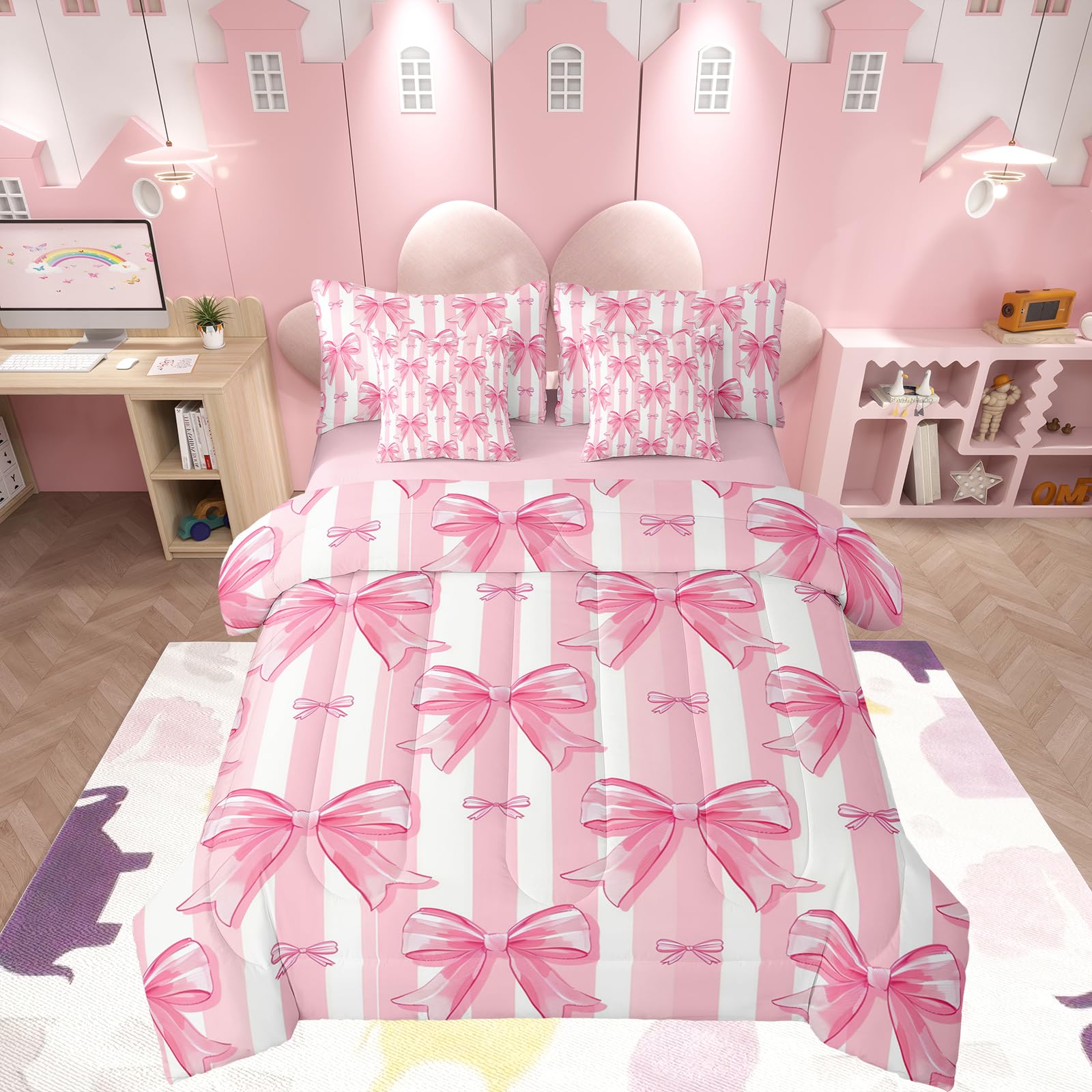 Juego de edredón con lazo rosa para decorar la habitación de niñas con estilo de princesa