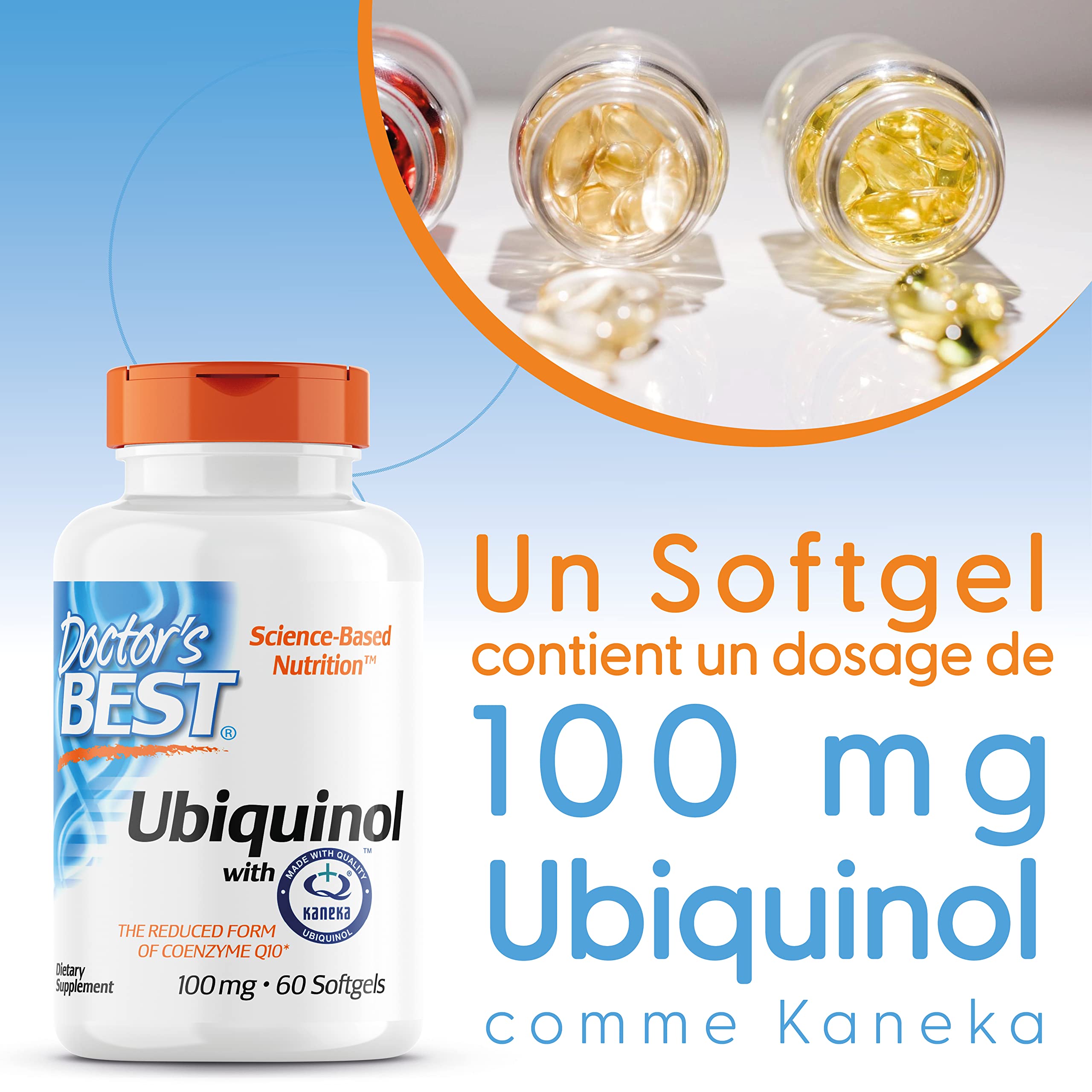 Doctor's Best, Ubiquinol avec Kaneka, Coenzyme Q10, 100 mg, 60 Capsules molles, Hautement Dosé, Sans Soja, Sans Gluten, Sans OGM, Végétal