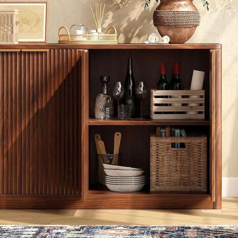 Evermagin 67" Fluted Walnut Buffet Cabinet with Storage image 5