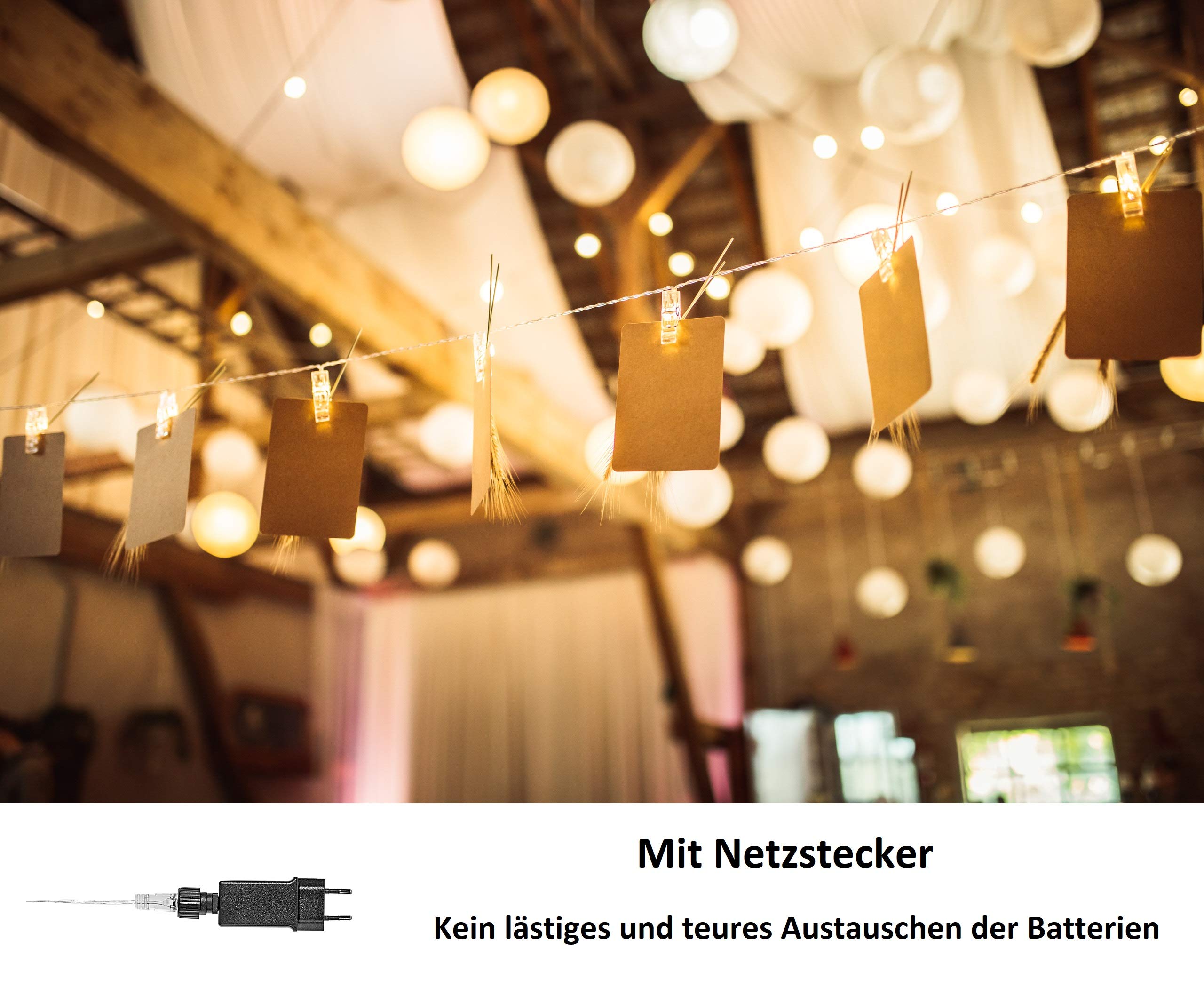 LED Fotoclips Lichterkette – 6 Meter | Mit Netzstecker NICHT batterie-betrieben | 30 LED Klammern warm-weiß | Fotoleine für Polaroid Foto | Deko Kette zum Aufhängen von Fotos | CozyHome Lichterketten