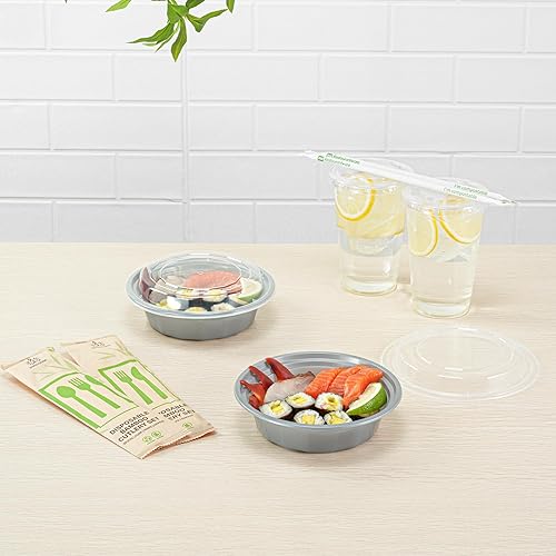 Miniatura 176 de Restaurantware Asporto - Cajas para llevar de 16 onzas, 50 recipientes de alimentos para llevar para microondas, tapas de plástico transparente Negro