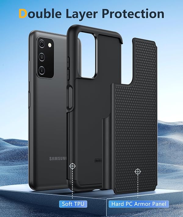 BNIUT for Samsung Galaxy A03s Case: Dual Layer Shockproof Protective Heavy Duty Cell Phone Cover Rugged with Non Slip Textured Back - Military Protection Bumper Tough - 6.5inch (Black Matte) by BNIUT - Image 3