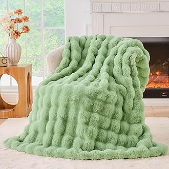 BENVWE Fluffy Faux Fur Throw Blanket for Couch, Soft Plush Thick Cozy Fuzzy Luxury Minky Bubble Blanket for Home Living Room Decor Gift for Women, Sage Green, 51" x 63", 1100GSM