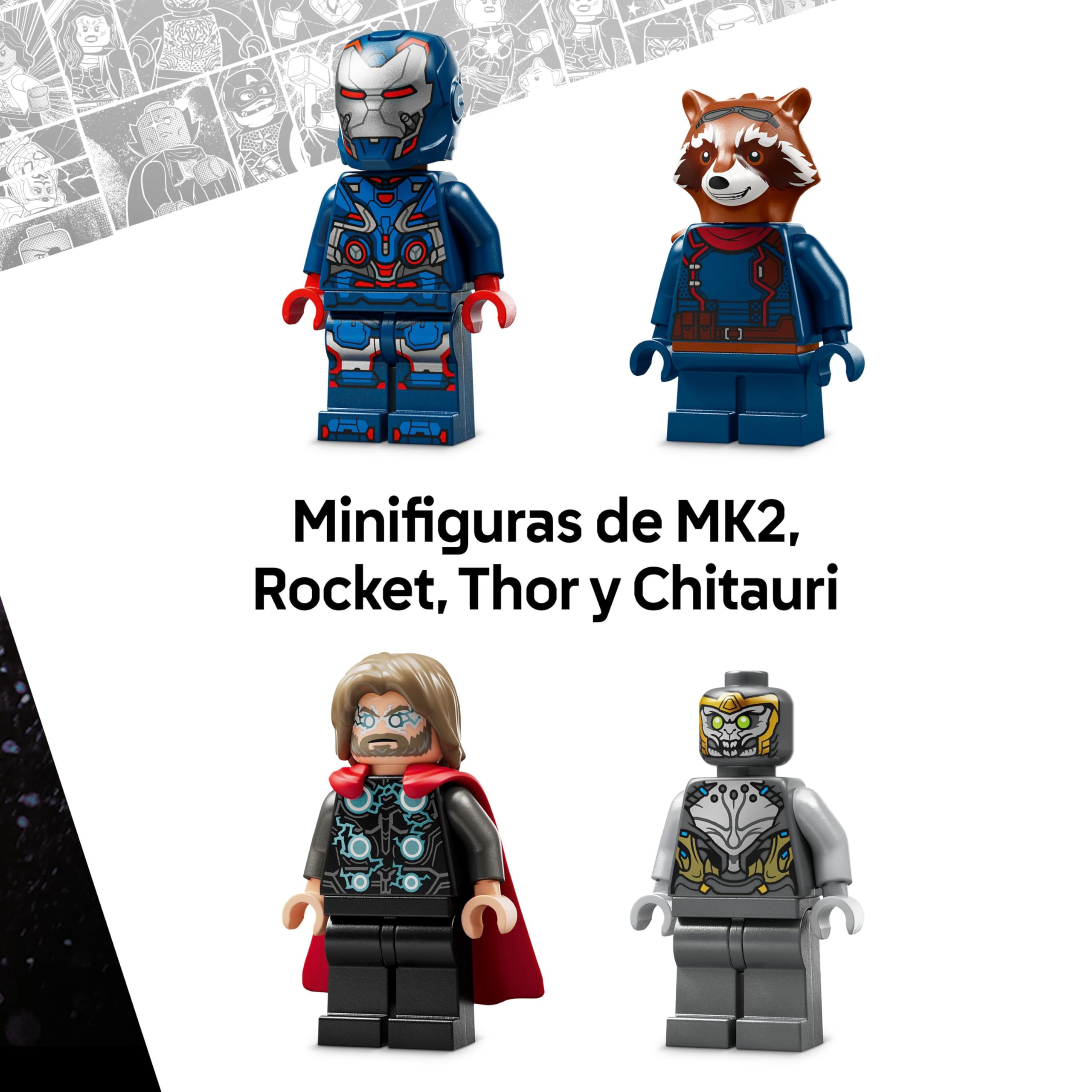 LEGO ǀ Marvel Thor de Vengadores: Endgame vs. Chitauri - Juguete de Superhéroes con Meca, Figura de Gorila y 7 Minifiguras Inc. Thor, Rocket e Iron Patriot MK2 - Regalo para Niños de 8+ Años