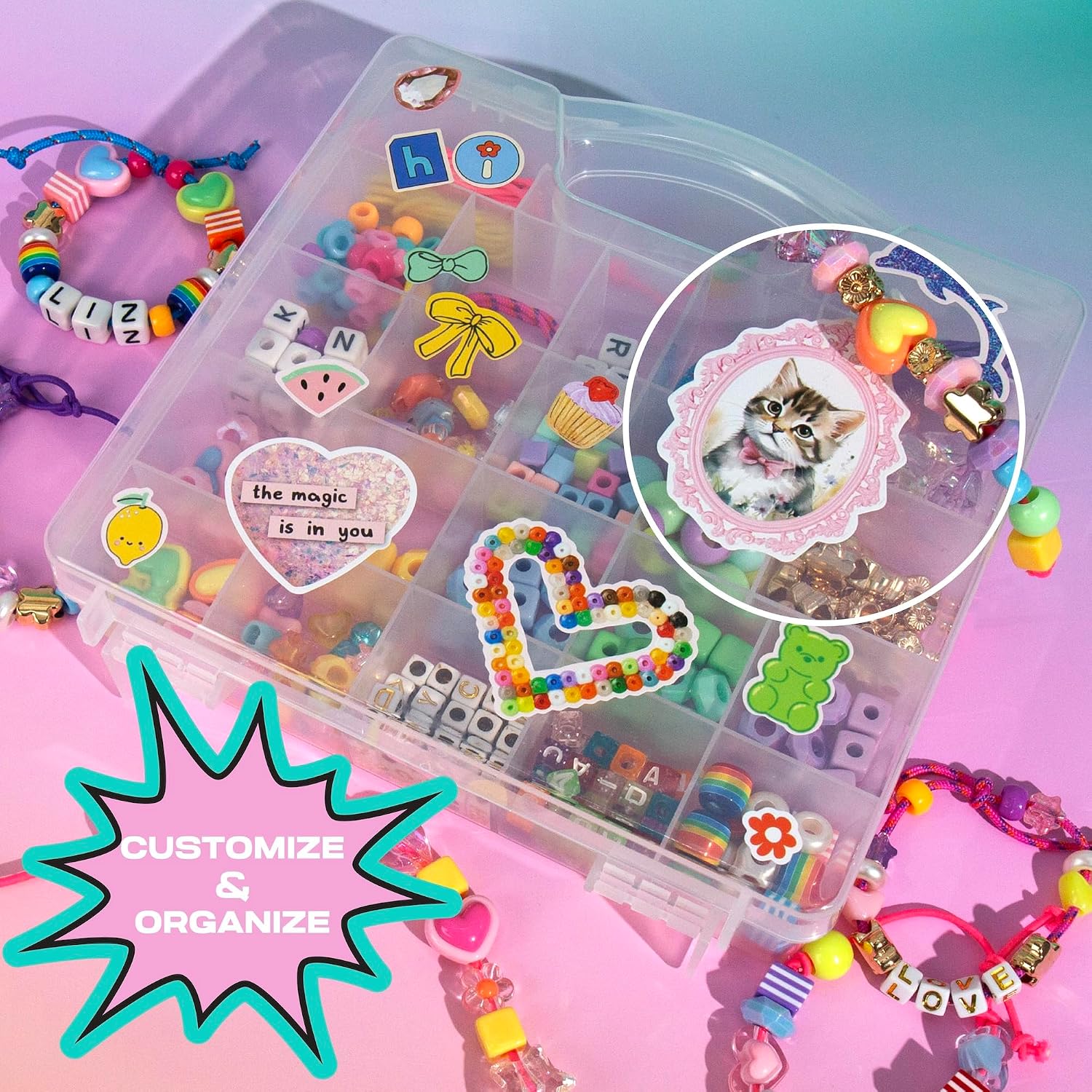 Wander Bloom Jewelry Case, Create 10 Custom Accessories – DIY Beading Kit for Kids with Alphabet Beads, Charms, and Storage