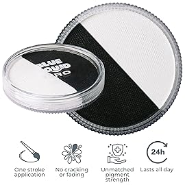 Blue Squid Face Paint Water Based Single Cake Professional Face & Body Paint - Water Activated, Kids Adults Face Painting for Costume, Halloween Makeup, Cosplay - Split Black & White Face Paint 30g