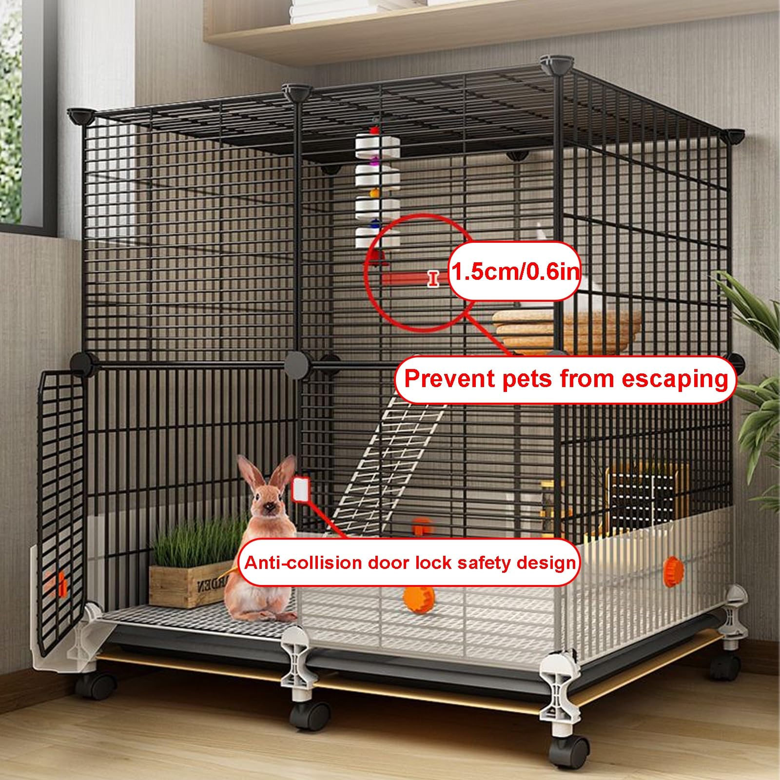 HJYryhyfddply バニーケージ、屋内小動物ケージ 引き出しトレイ&尿防止